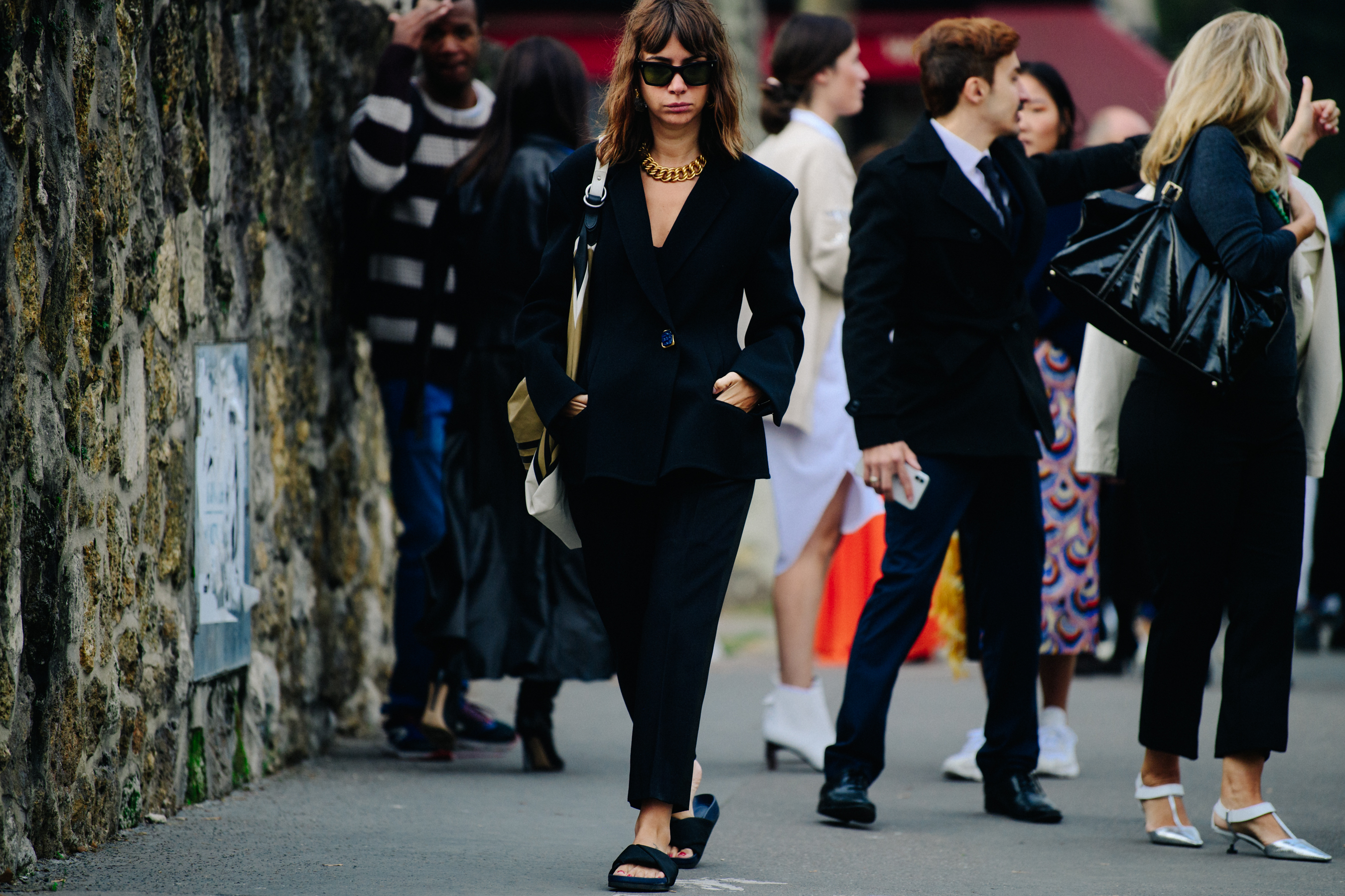 Russian buyer wearing dark wool coat
