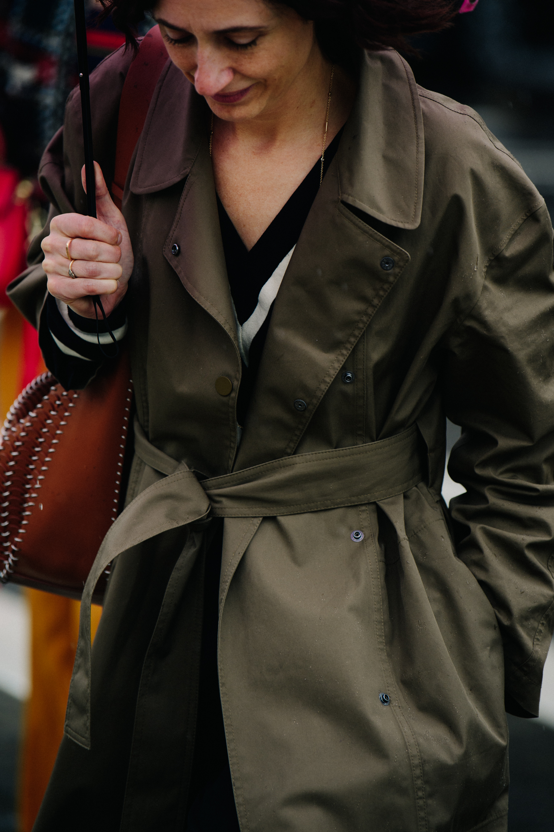 Woman wearing green coat