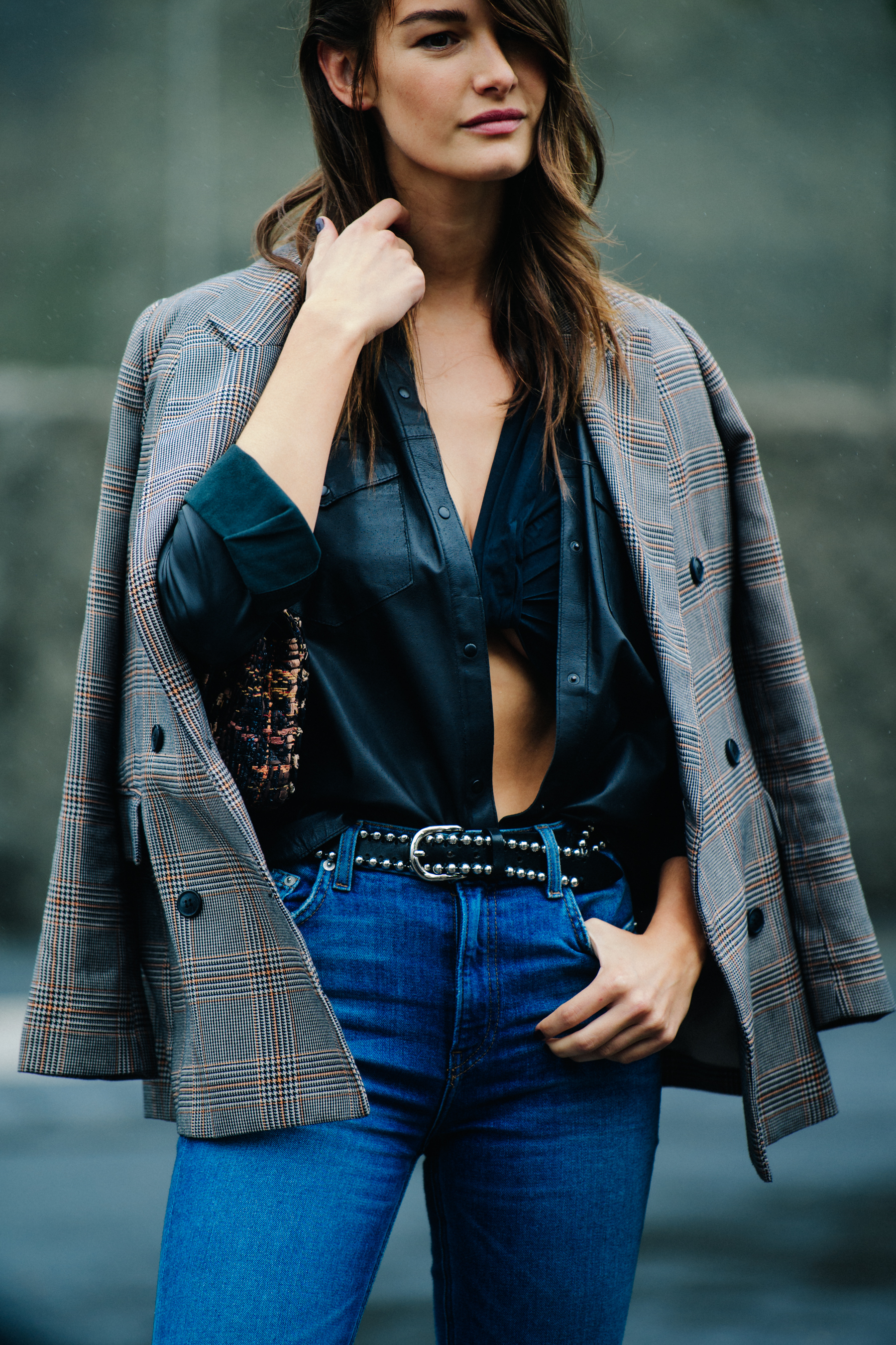French model wearing grey coat