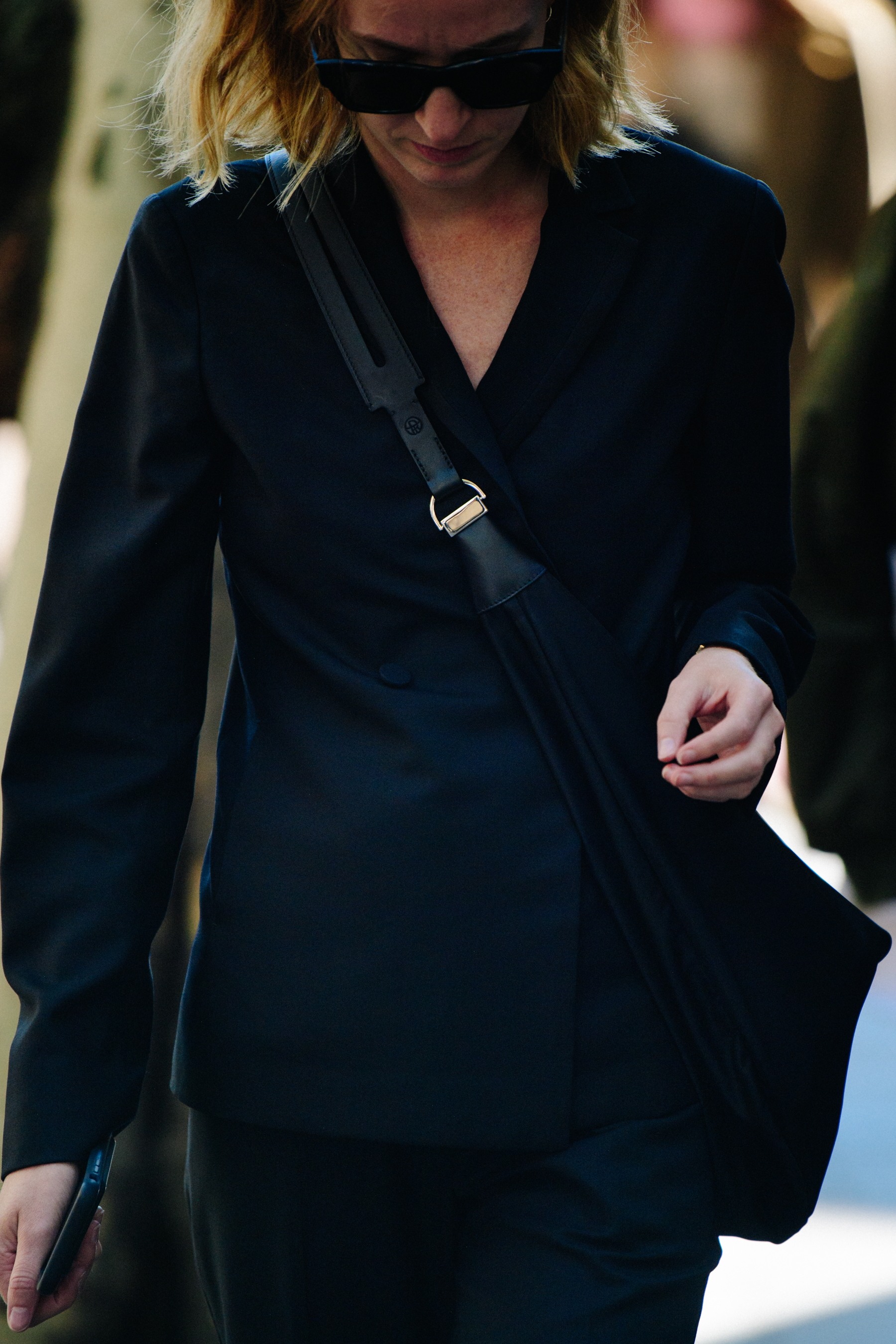 Woman wearing blue jacket
