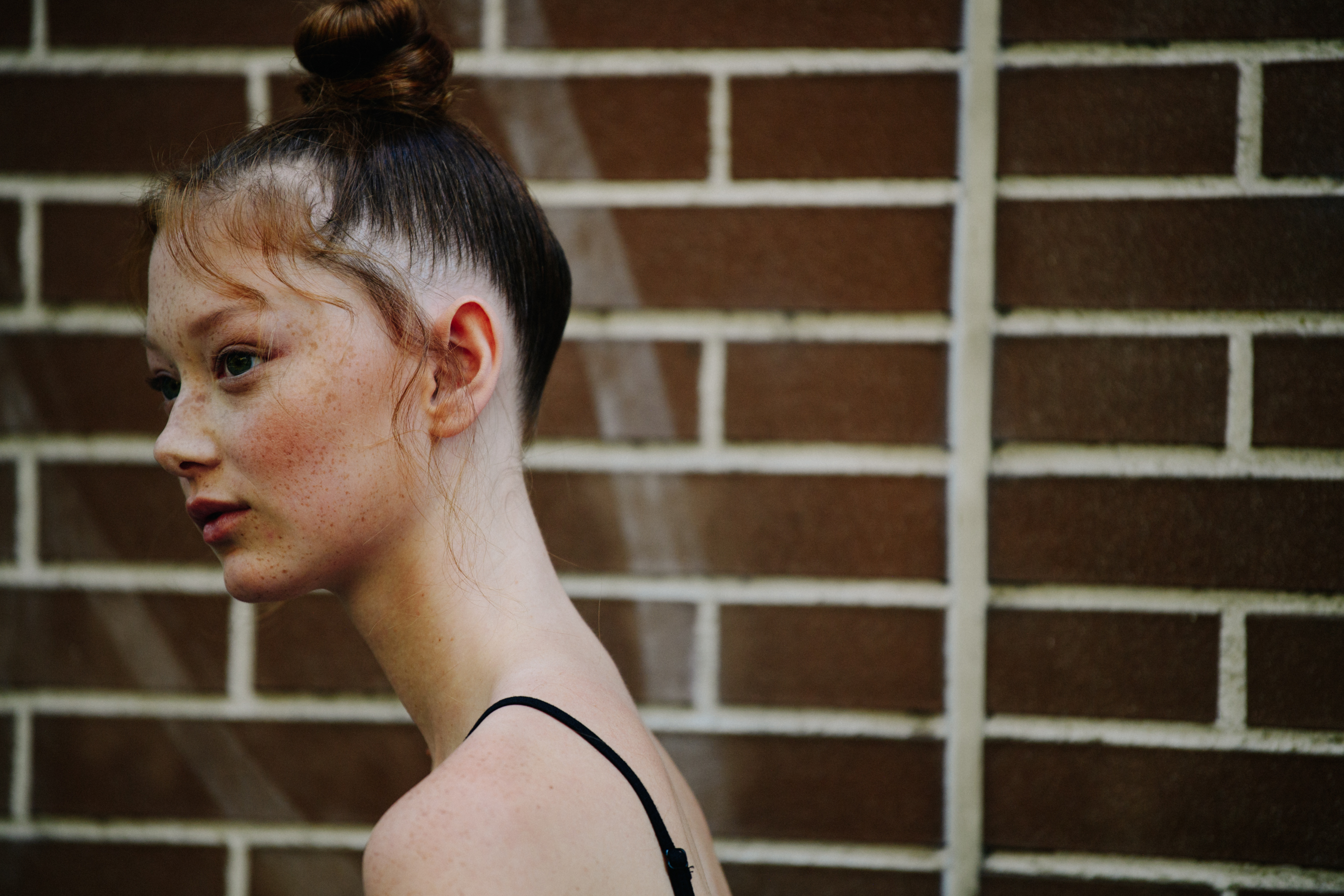 Model with hair tied high