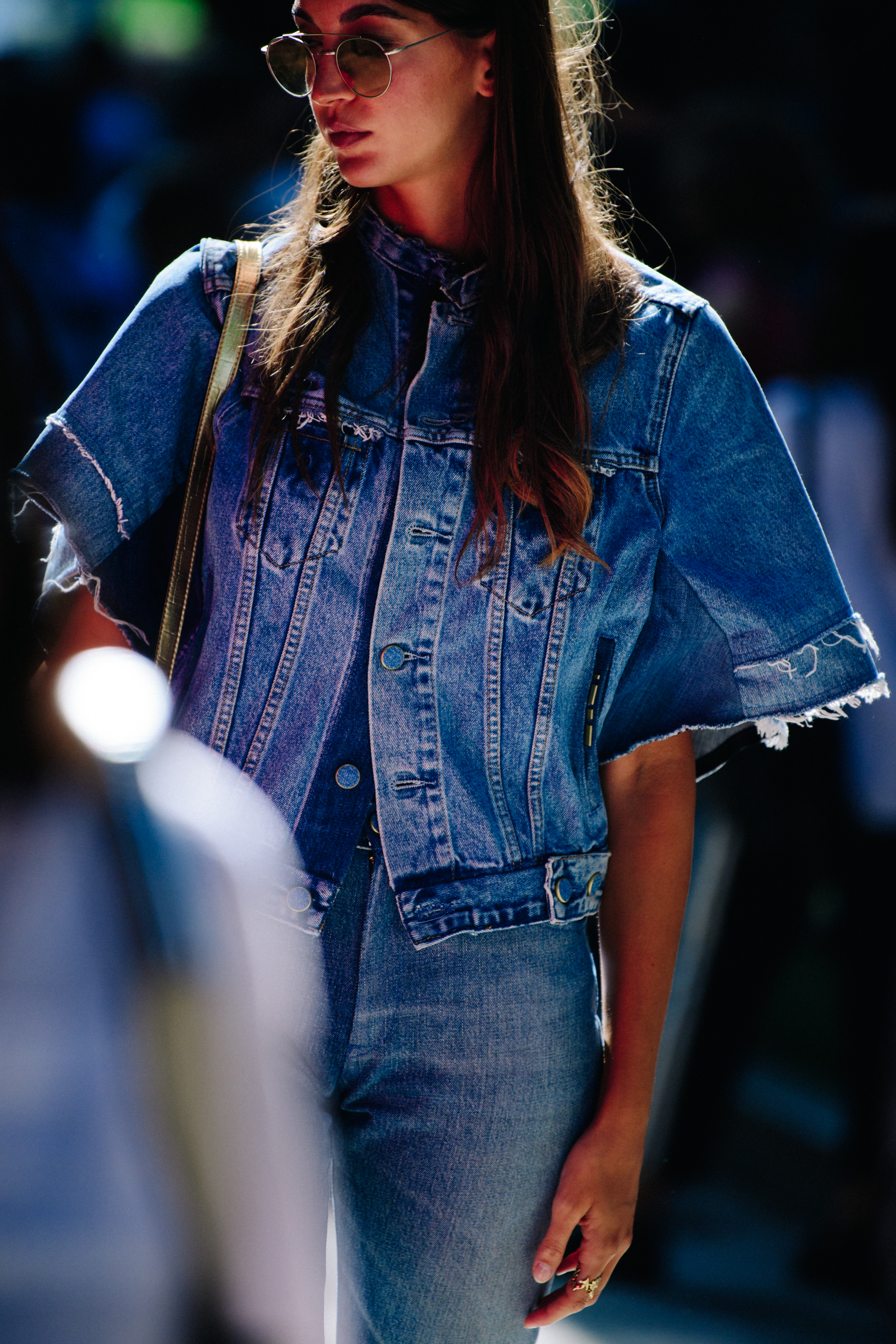 Woman wearing denim outfit