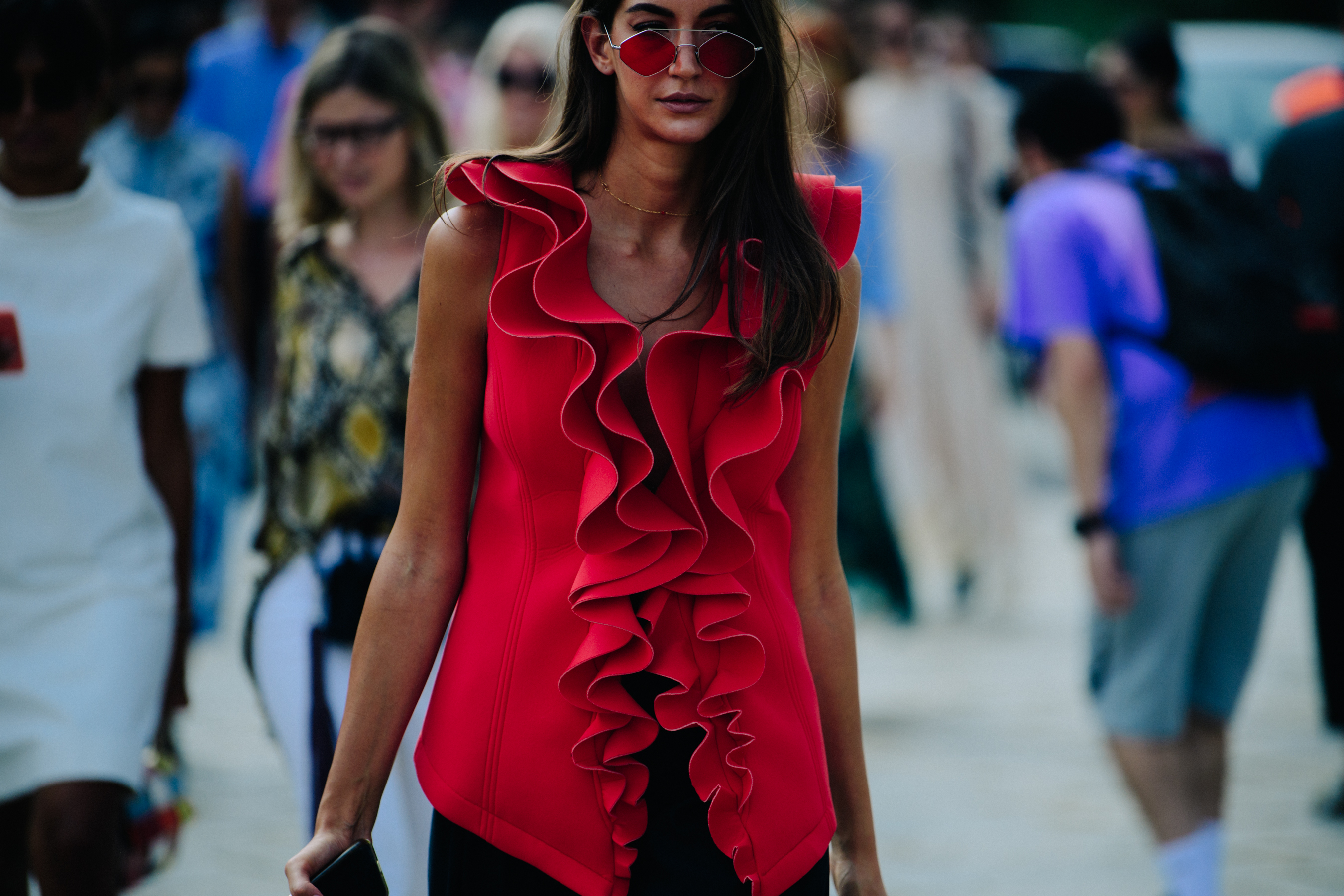 Woman wearing red top