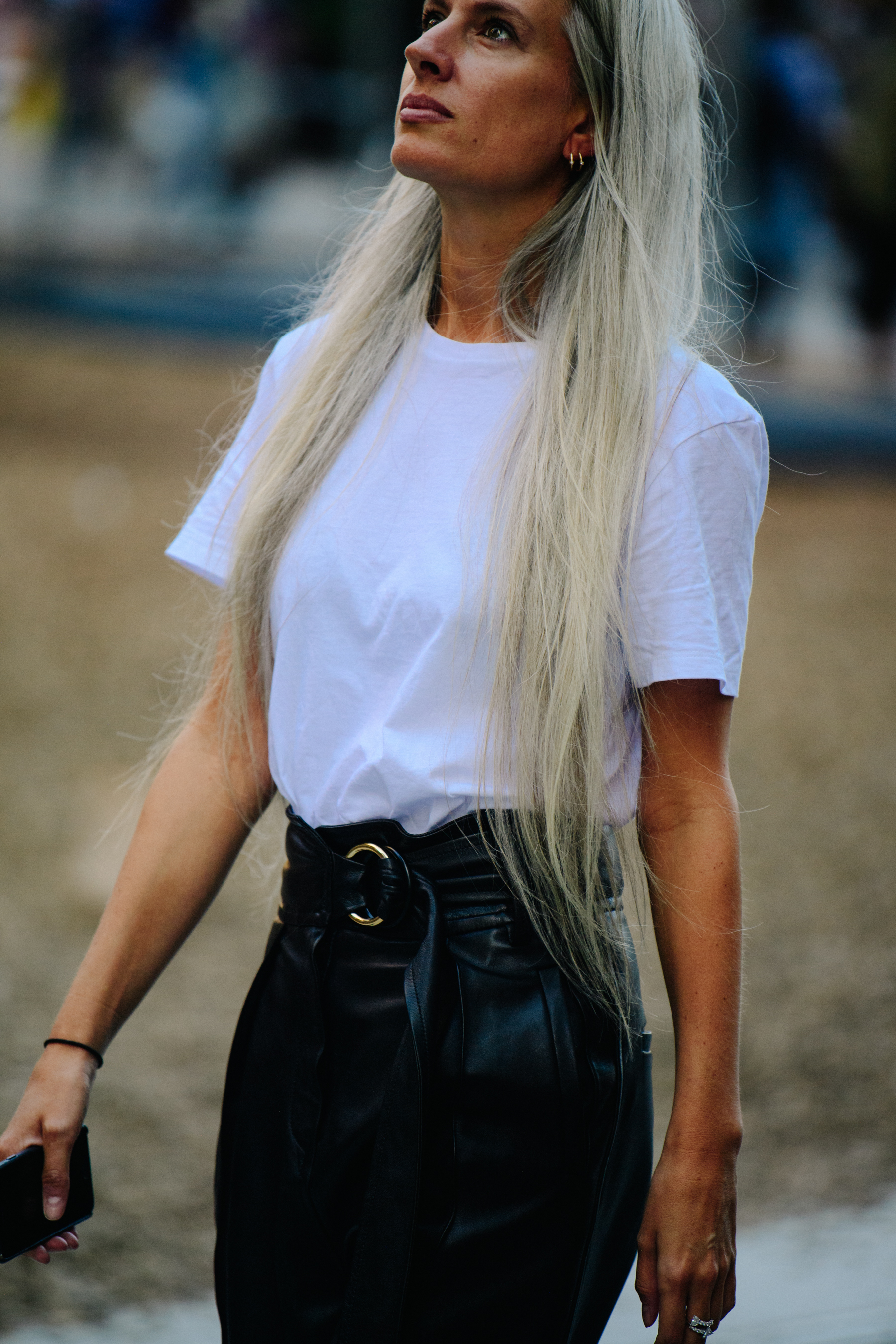 Woman wearing leather pants