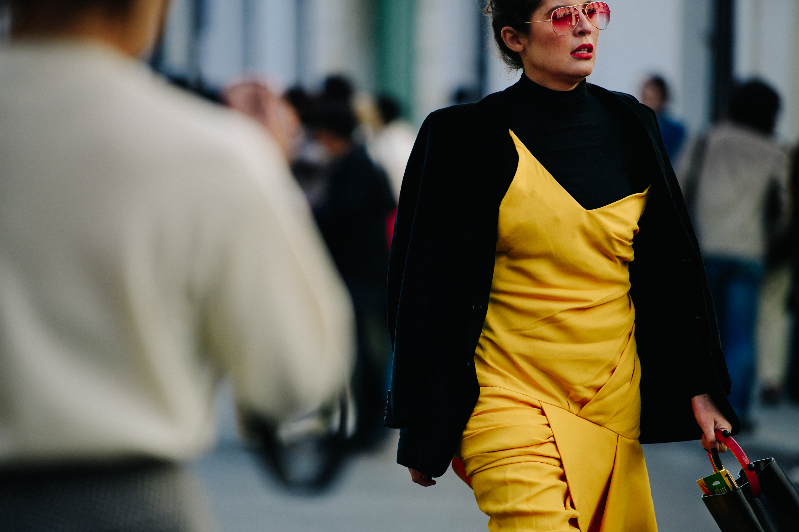 Woman wearing yellow dress