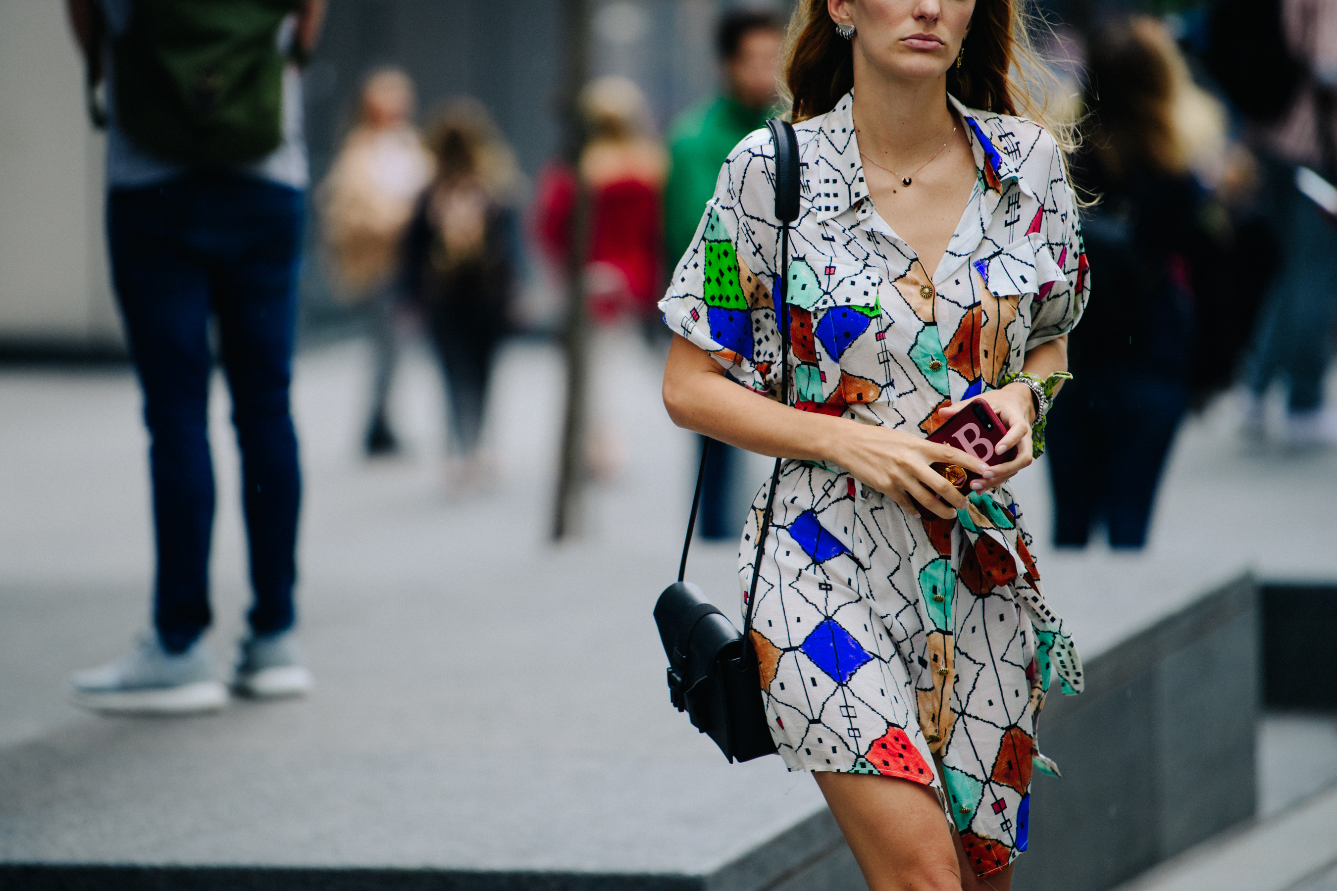 Woman wearing pattern dress