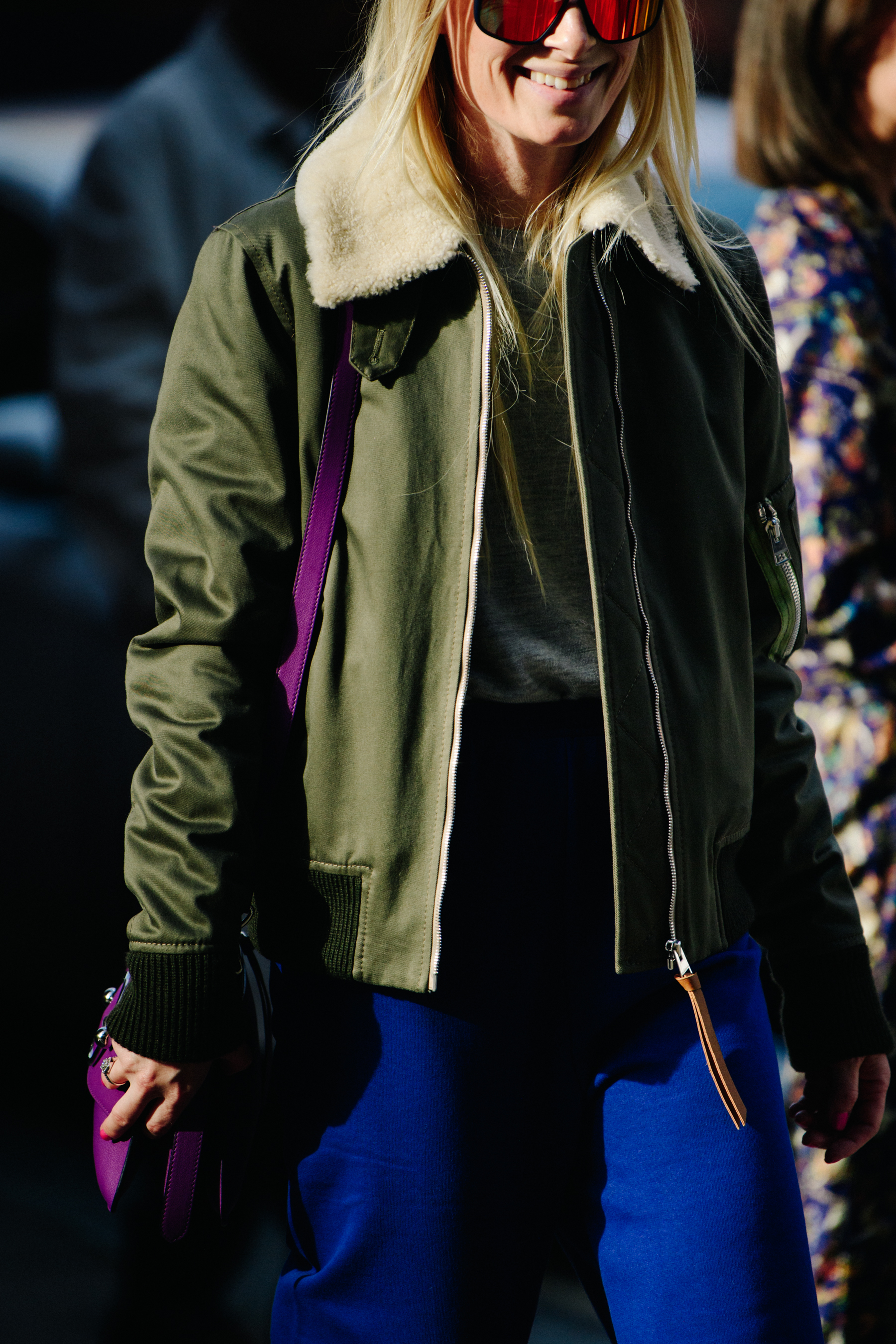Woman wearing green coat