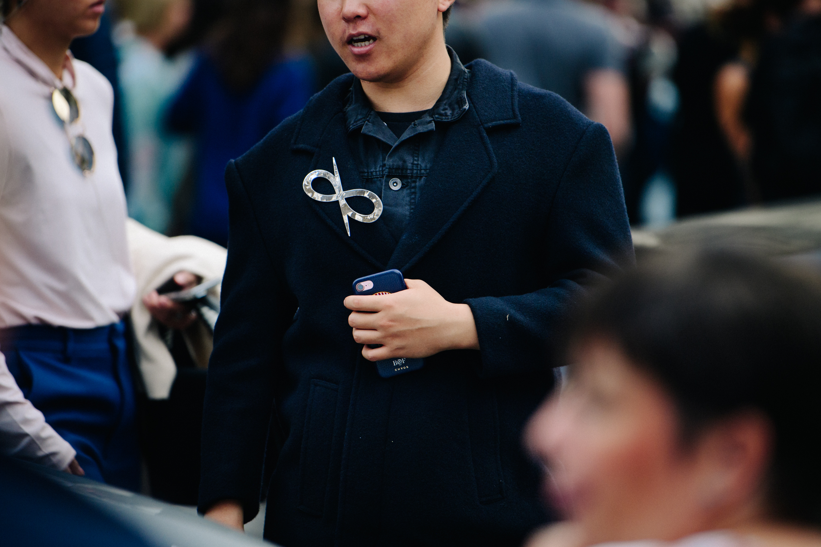 Man wearing blue wool jacket