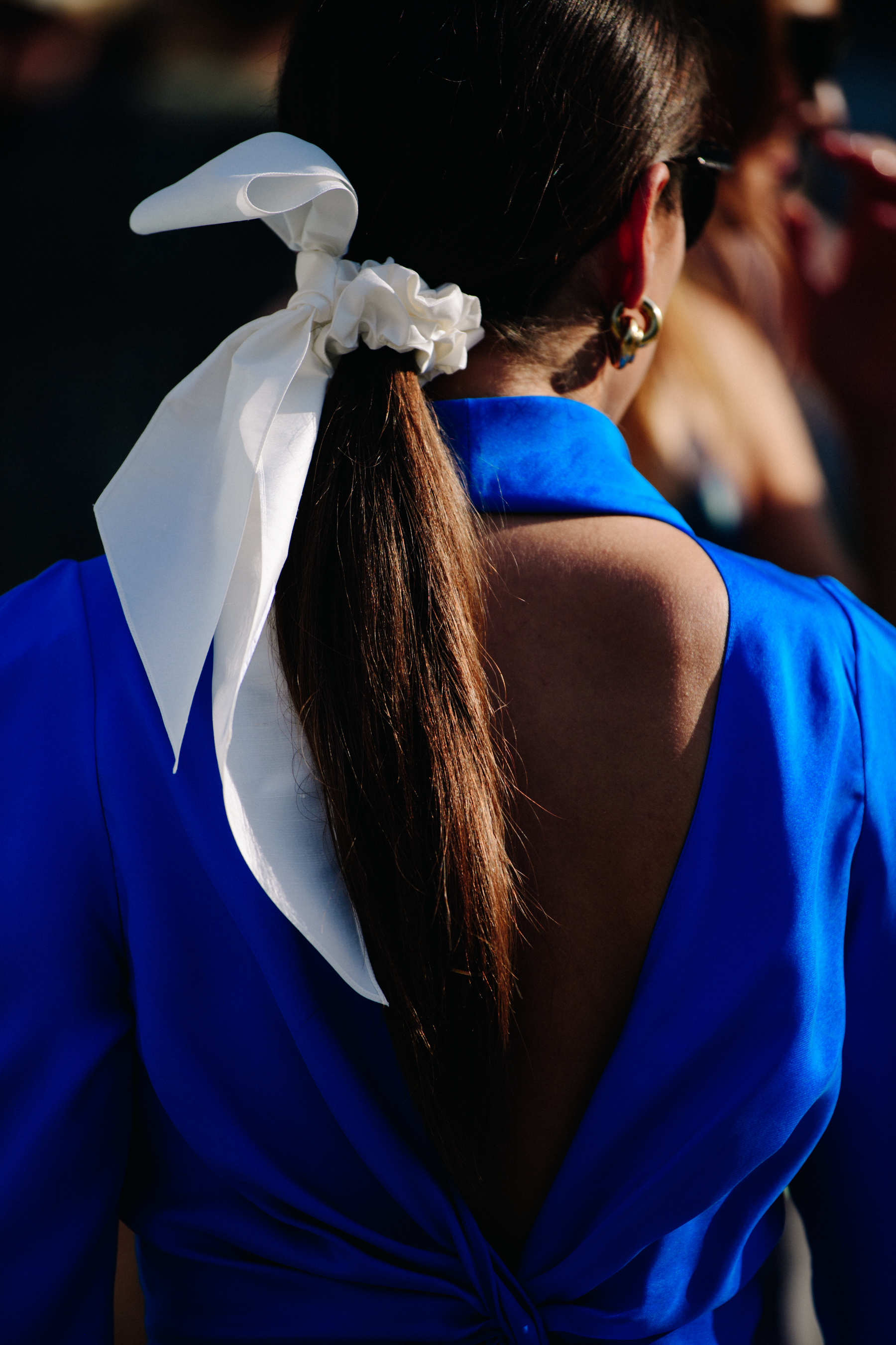 Woman wearing blue dress
