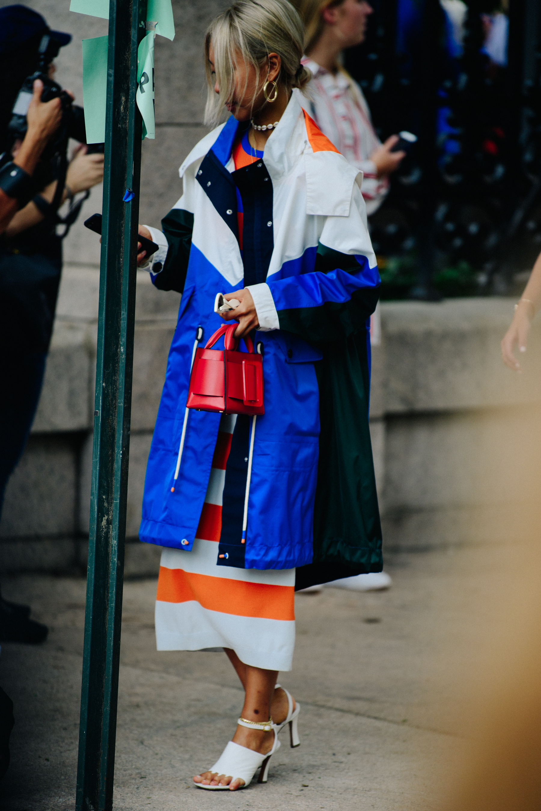 Woman wearing blue coat