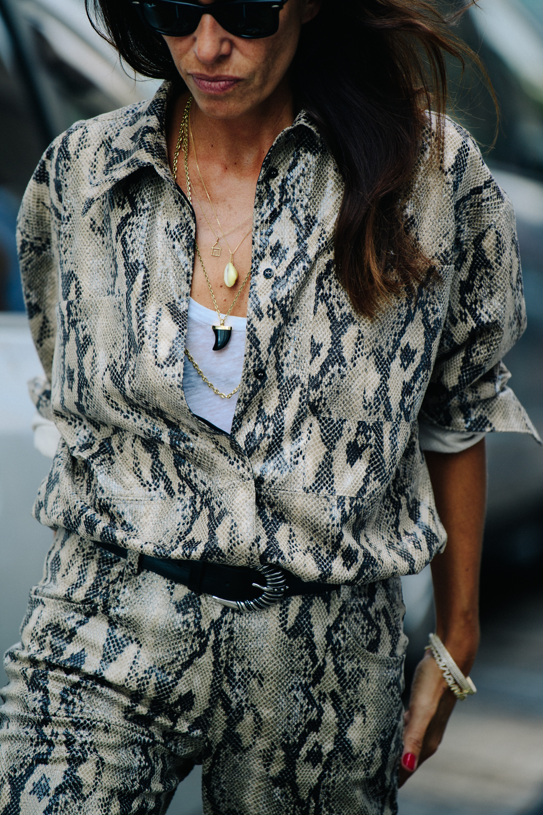 Woman wearing snakeskin outfit