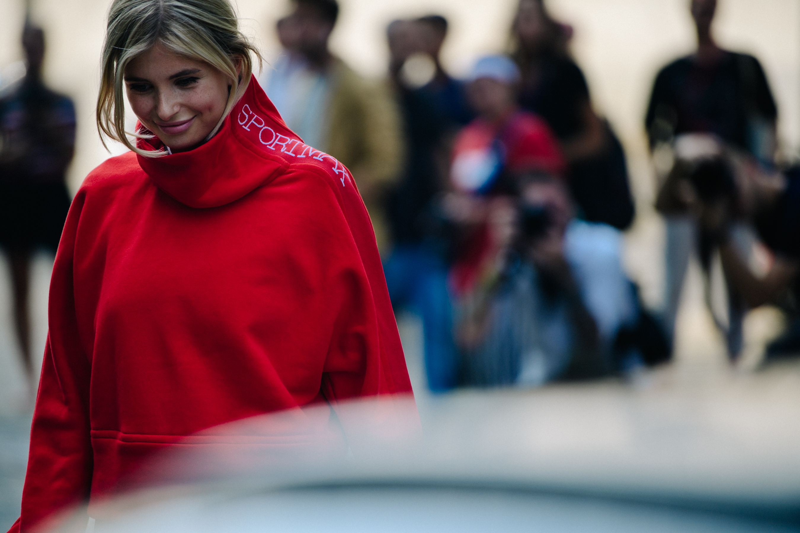 Blogger wearing red Sportmax top