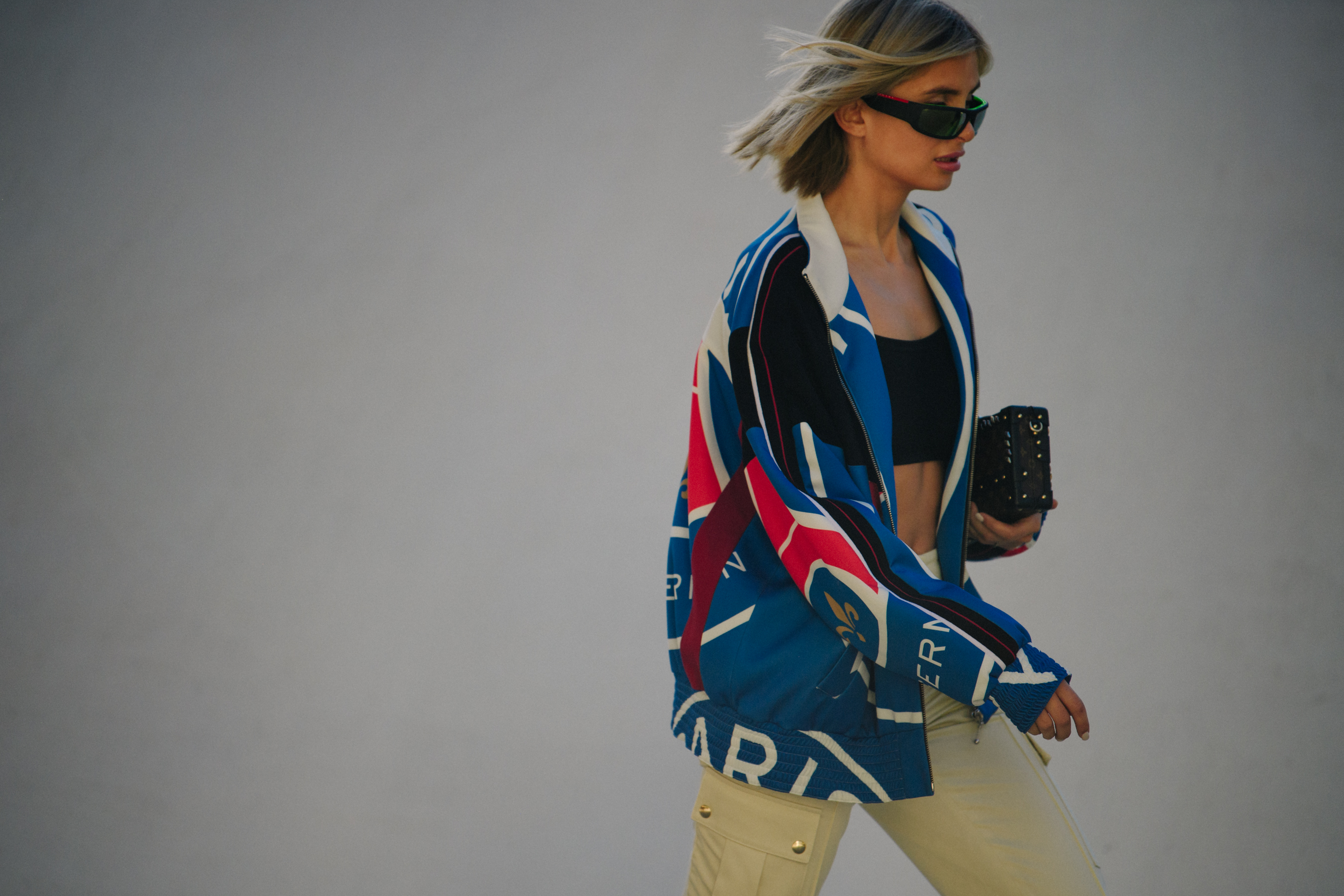 Blogger wearing colourful jacket