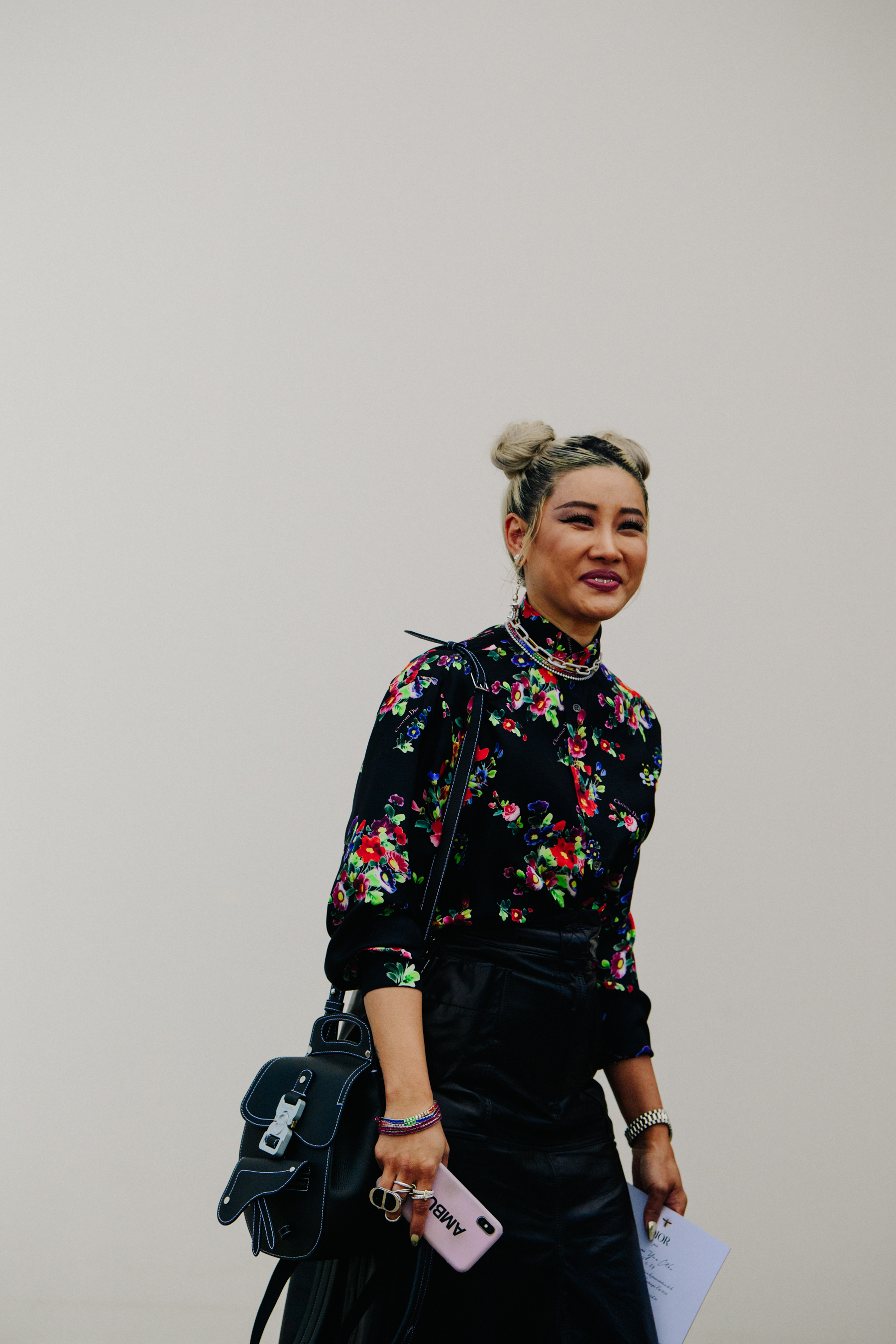 Designer wearing floral dress