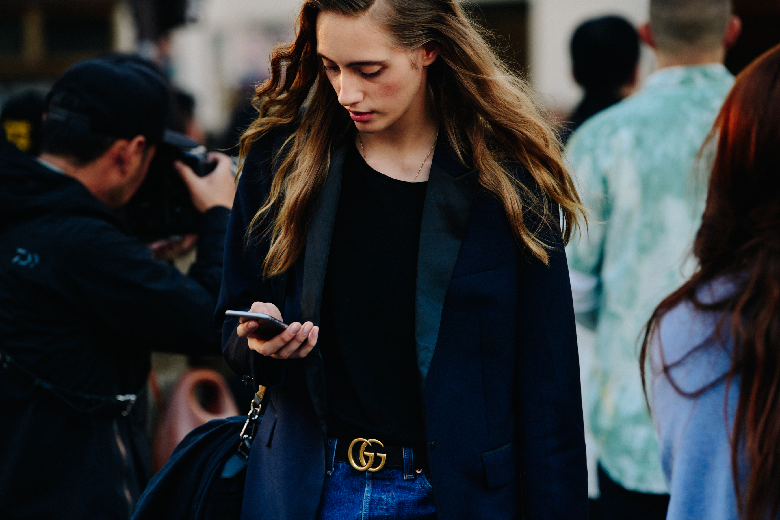 Russian model wearing Gucci belt