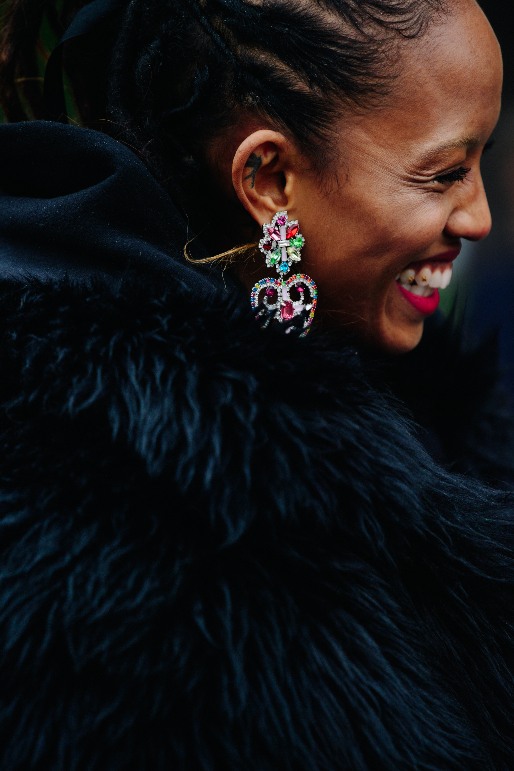 Model wearing furry jacket
