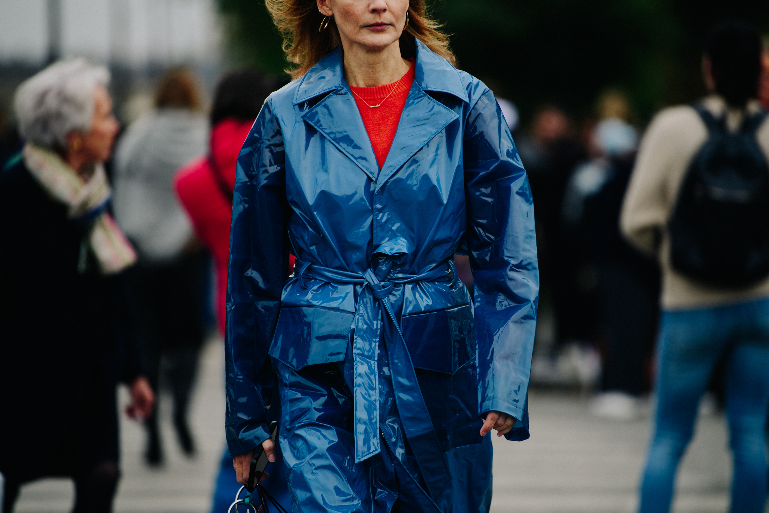 Woman wearing blue coat
