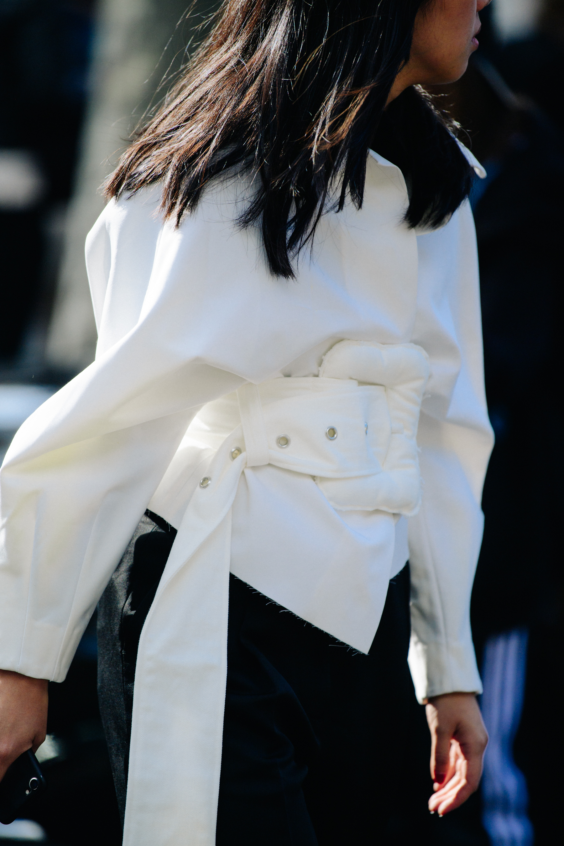 Woman wearing white jacket