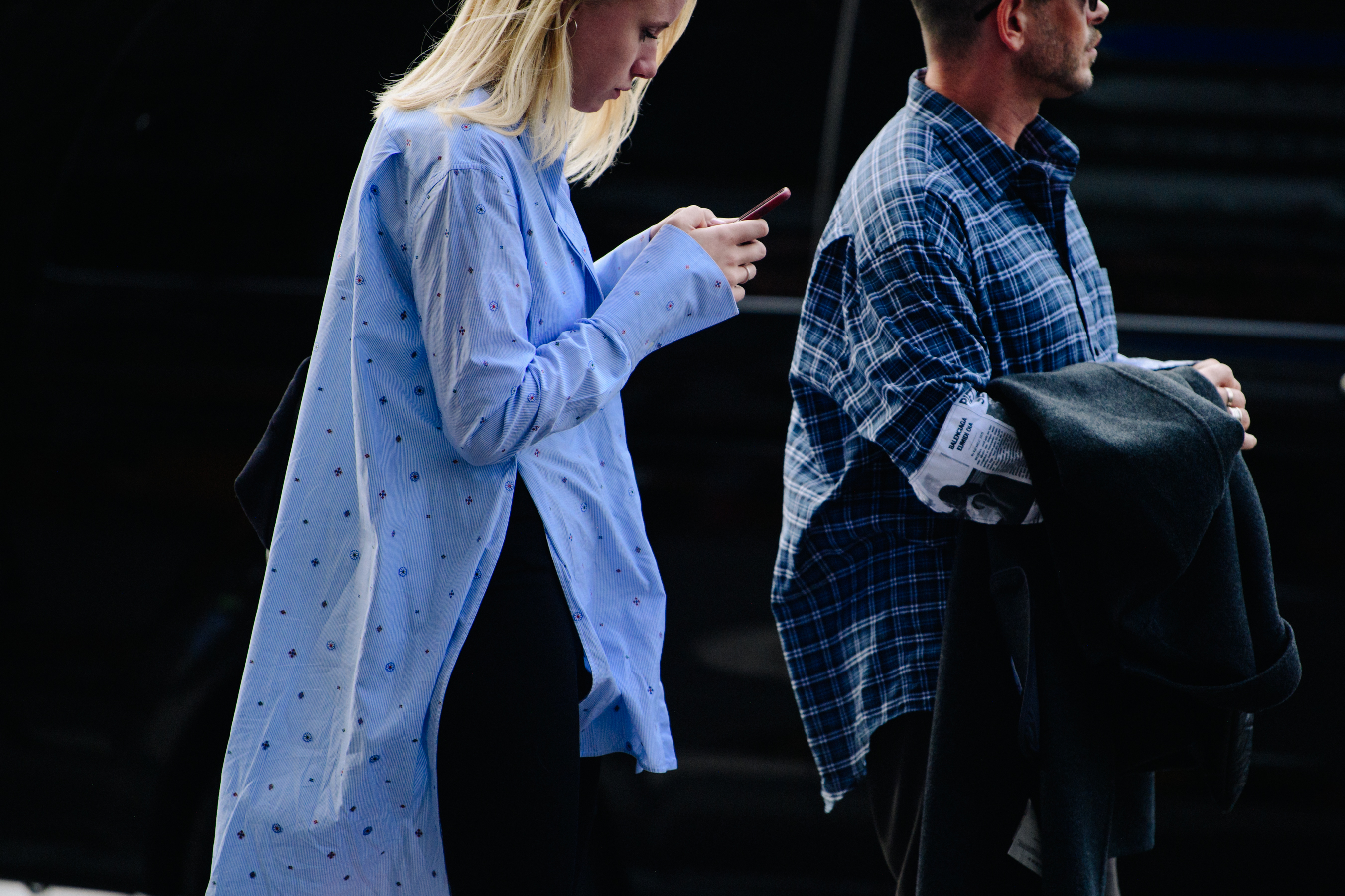 Couple wearing blue shirts