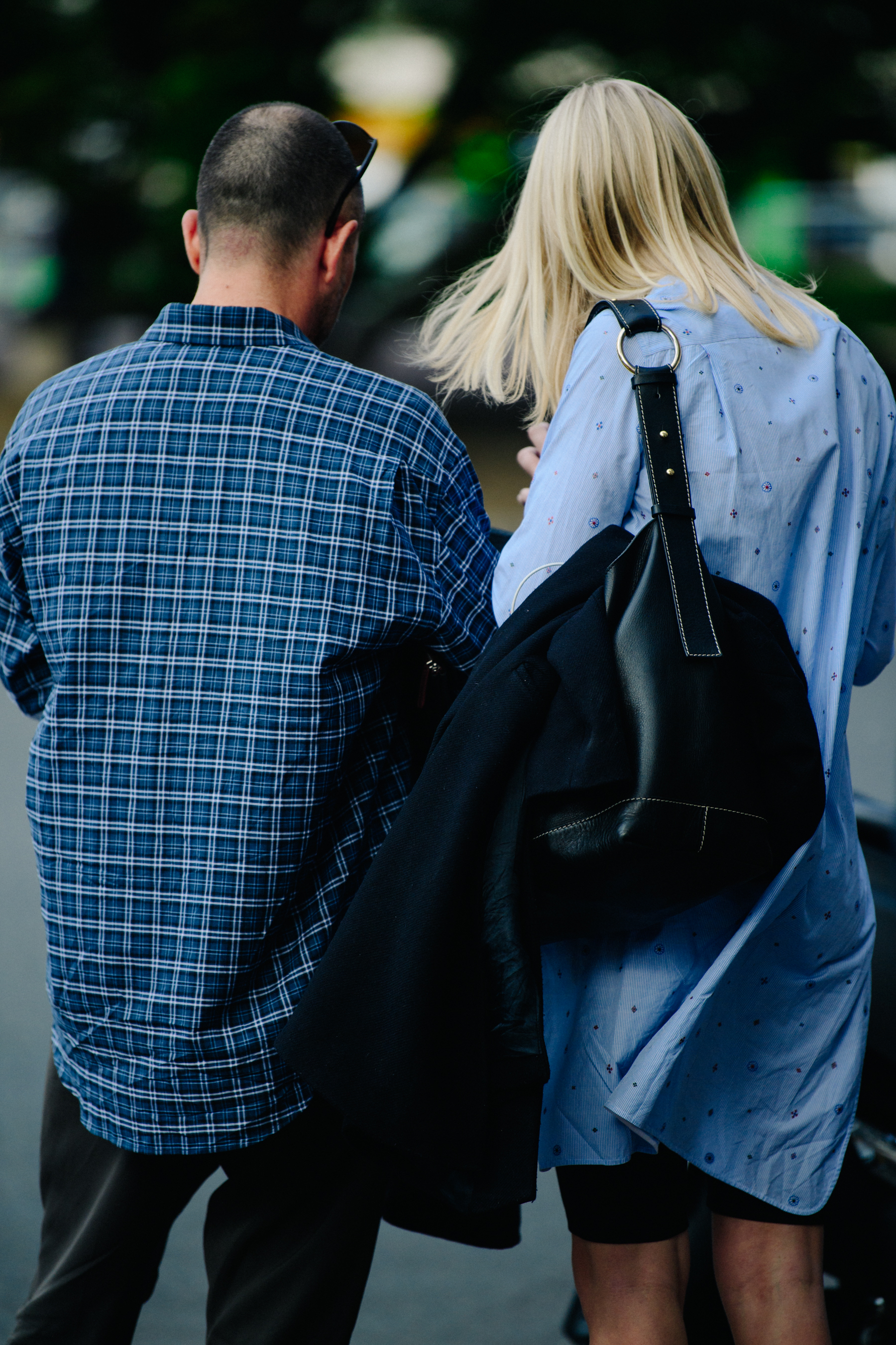 Couple wearing blue shirts