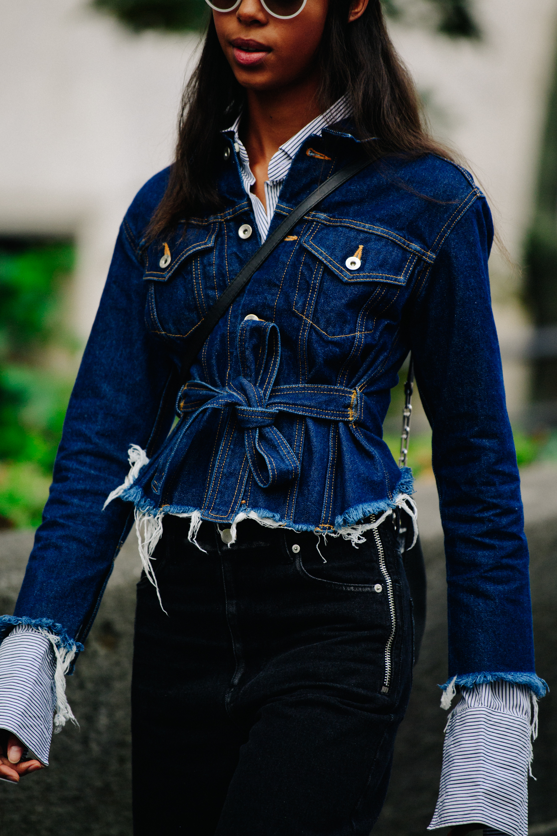Model wearing denim jacket