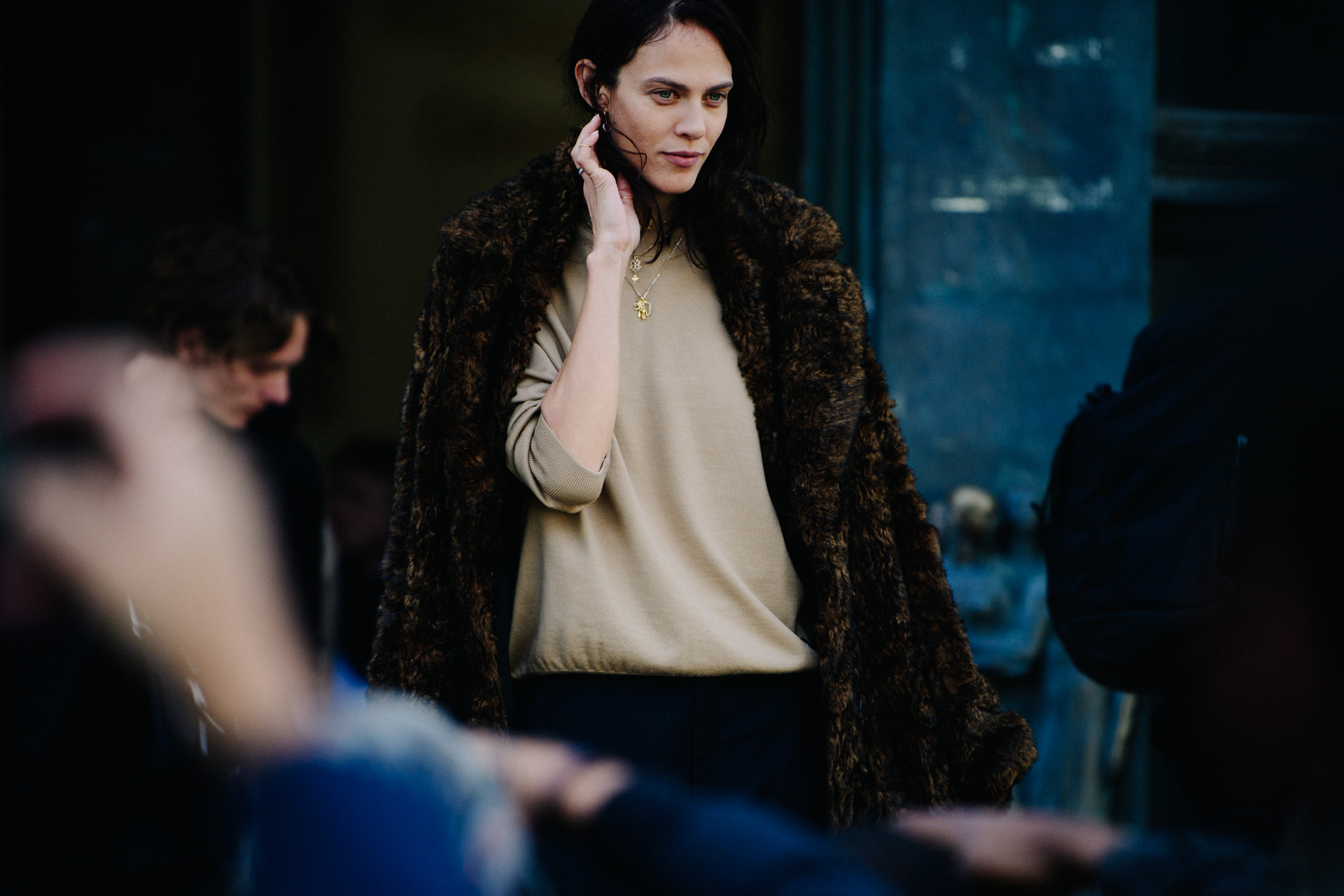 French model wearing fur coat
