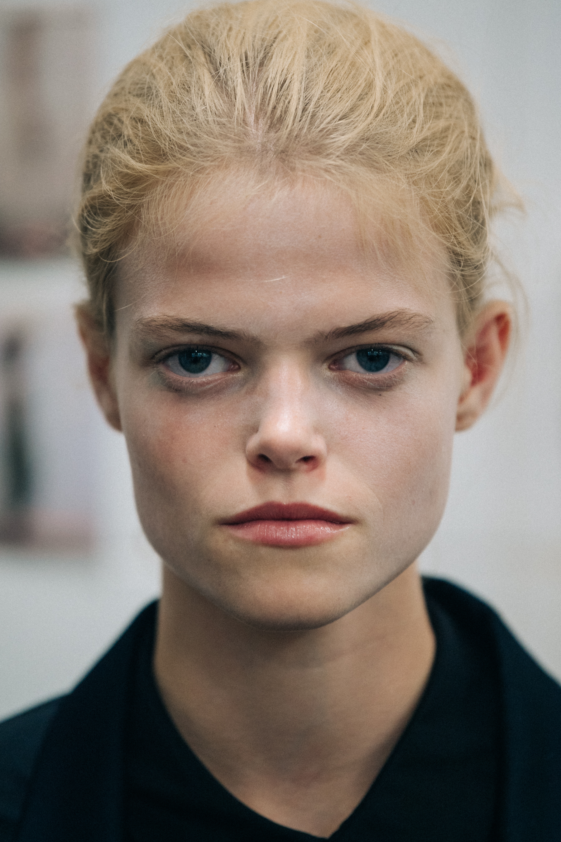 Portrait of model with white hair