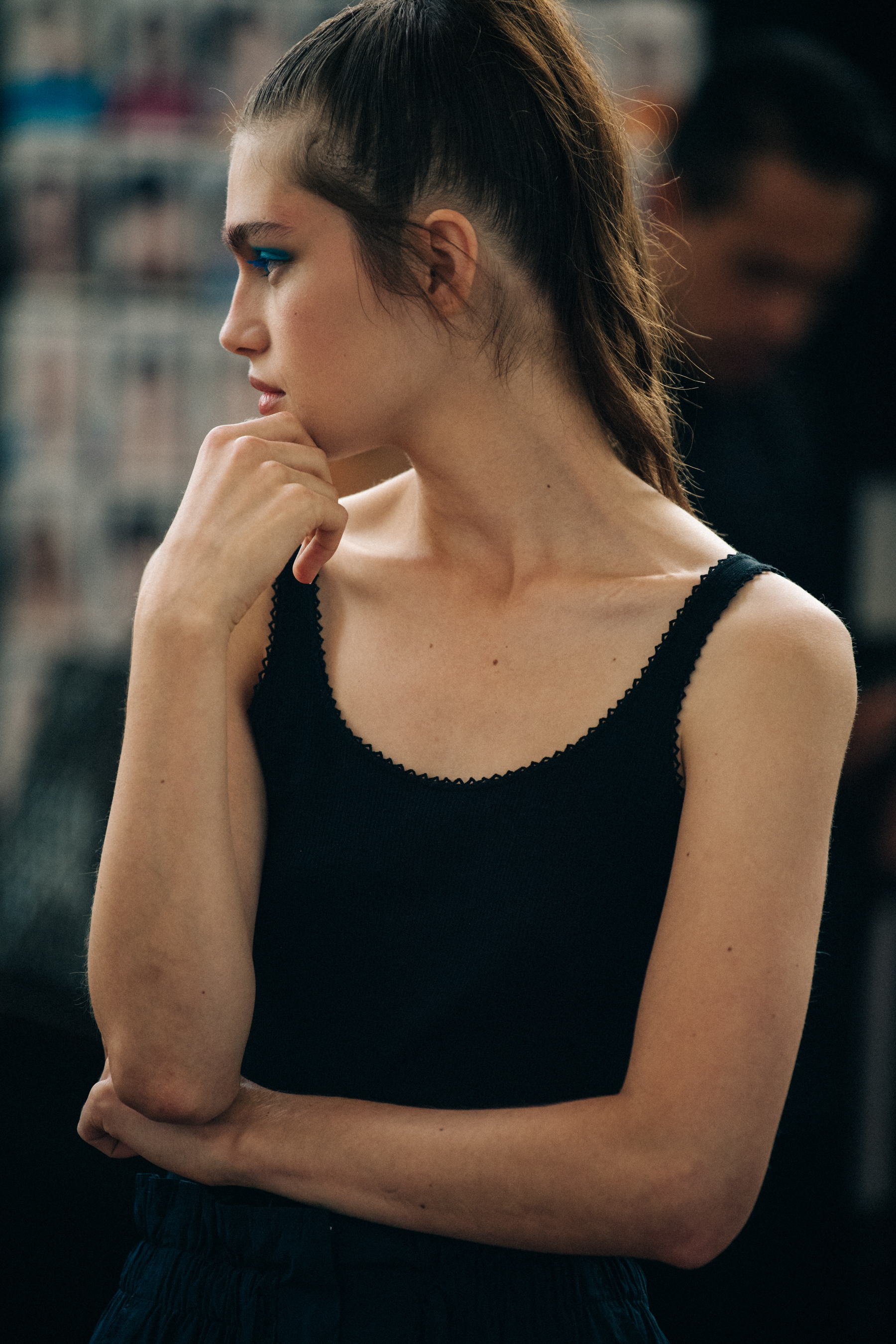 Models wearing colourful eyeliner