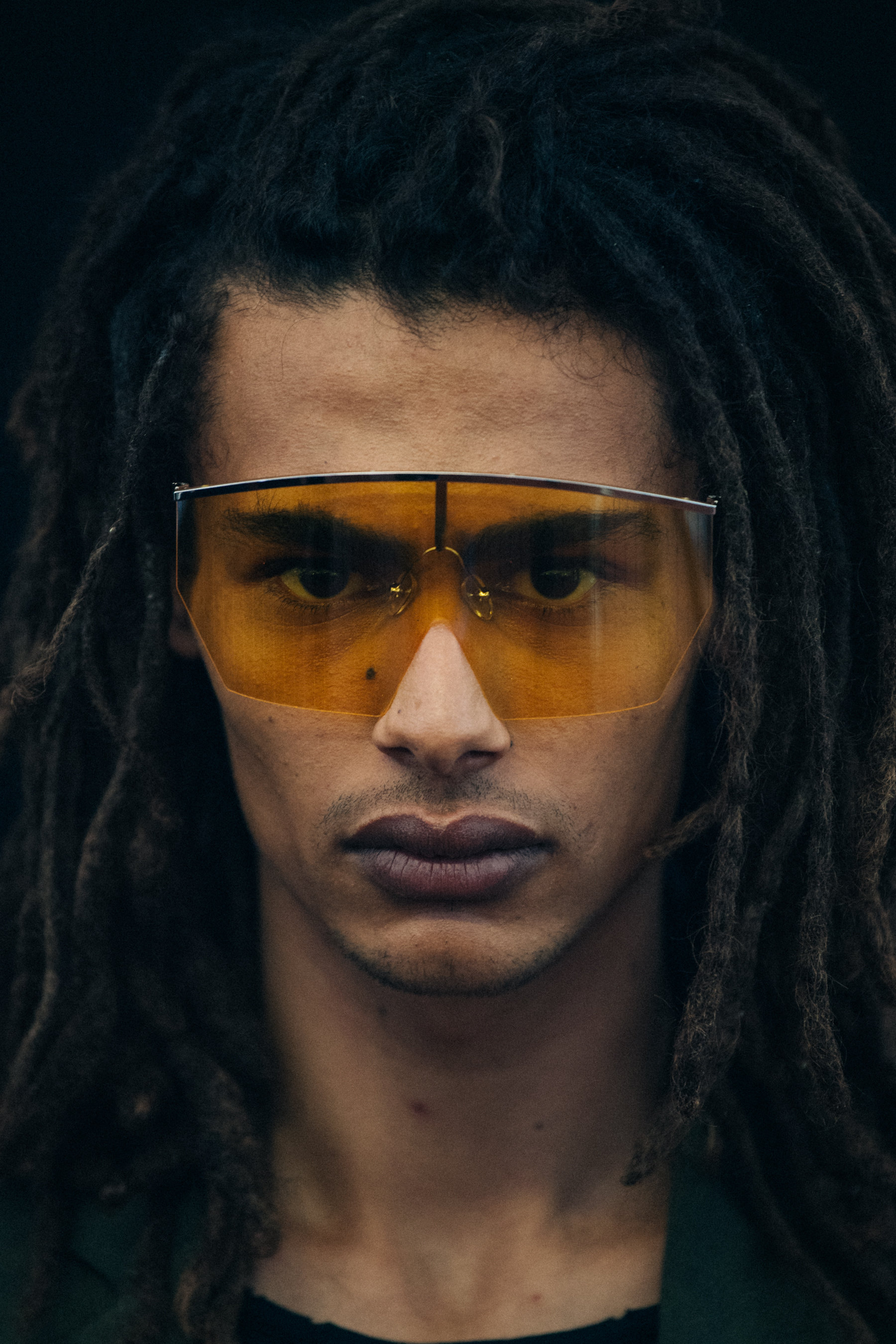 Portrait of model wearing large sunglasses