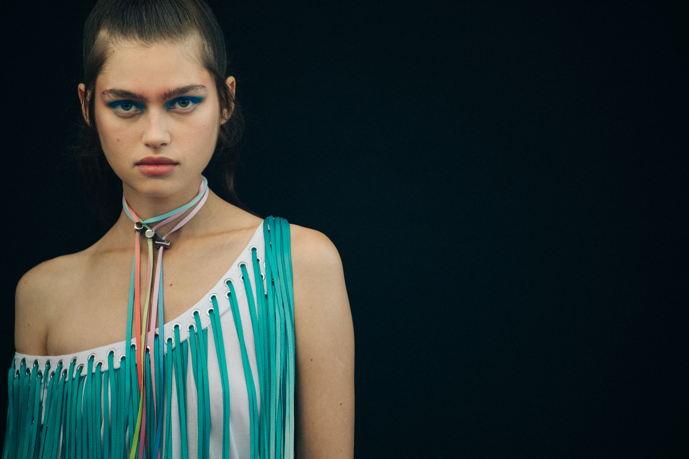 Models wearing blue Byblos outfits