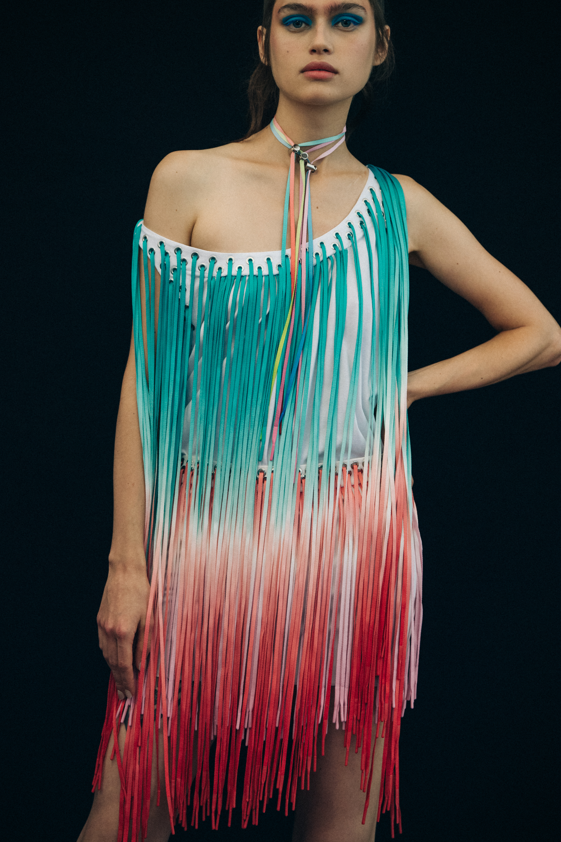 Models wearing blue Byblos outfits