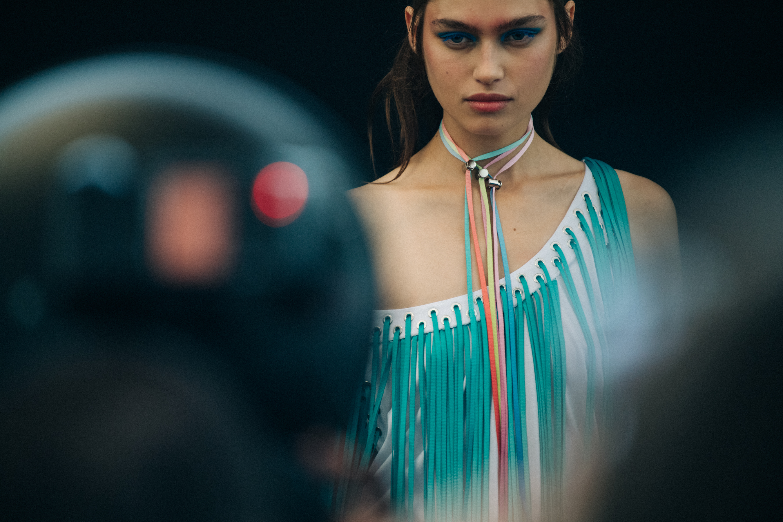 Models wearing blue Byblos outfits