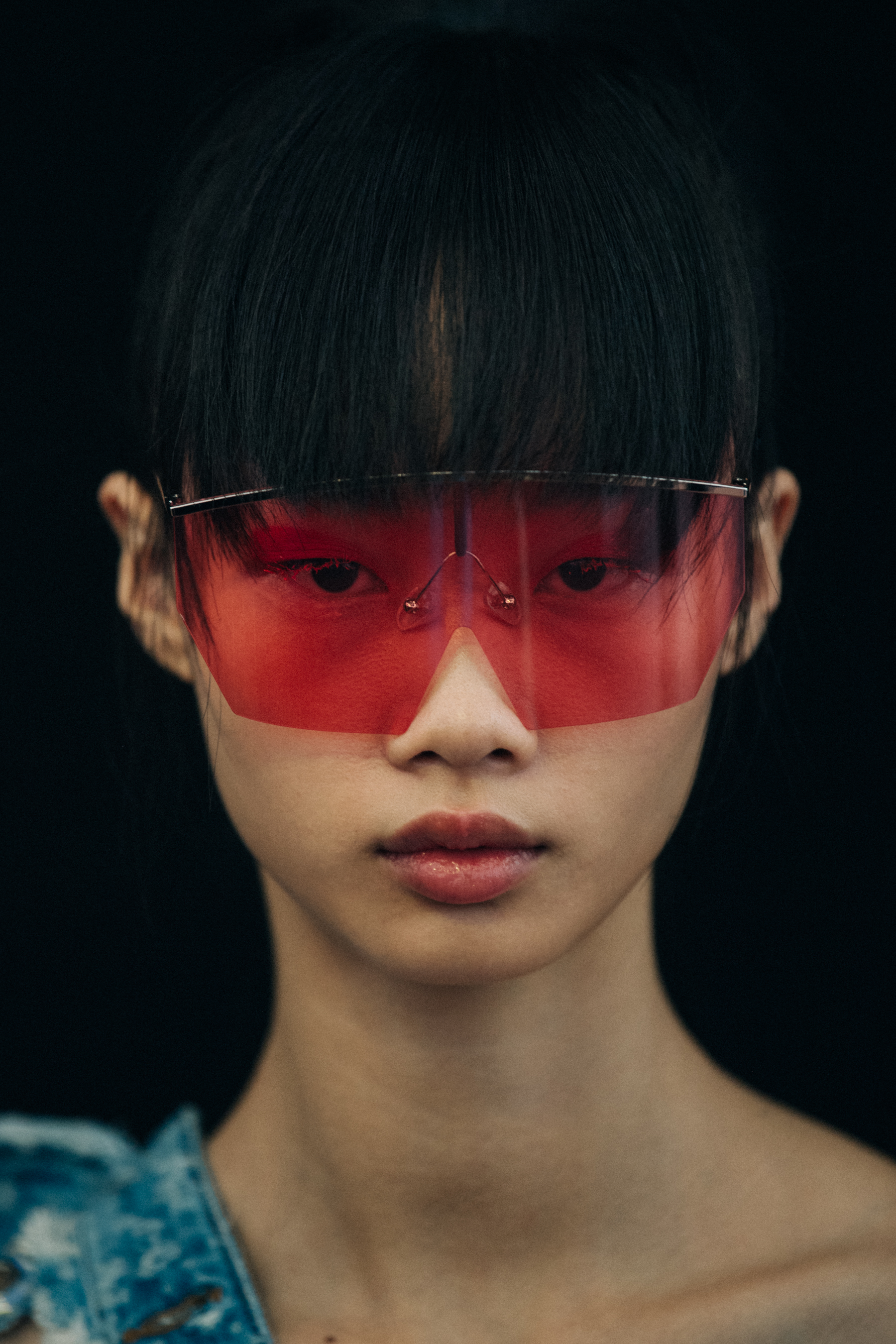 Portrait of model wearing large sunglasses
