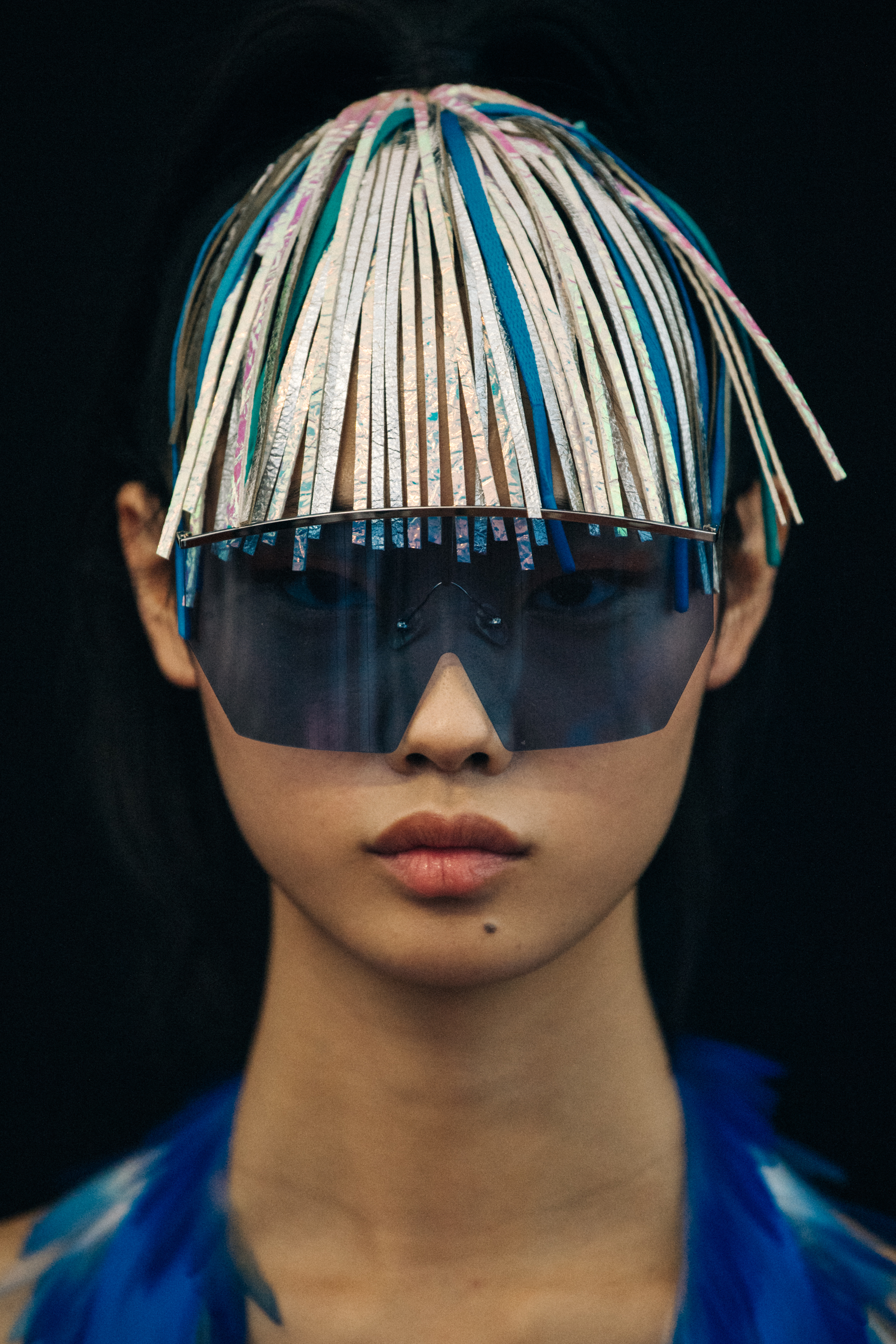 Portrait of model wearing large sunglasses