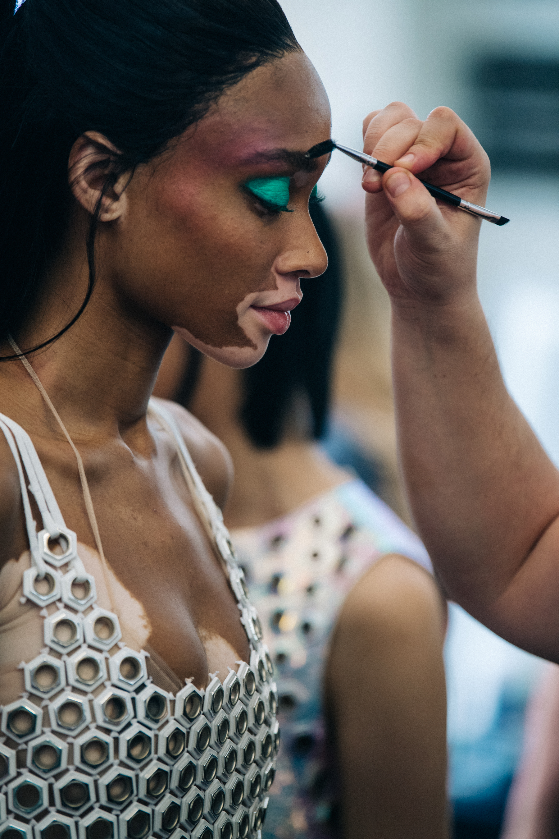 Winnie Harlow backstage at Byblos