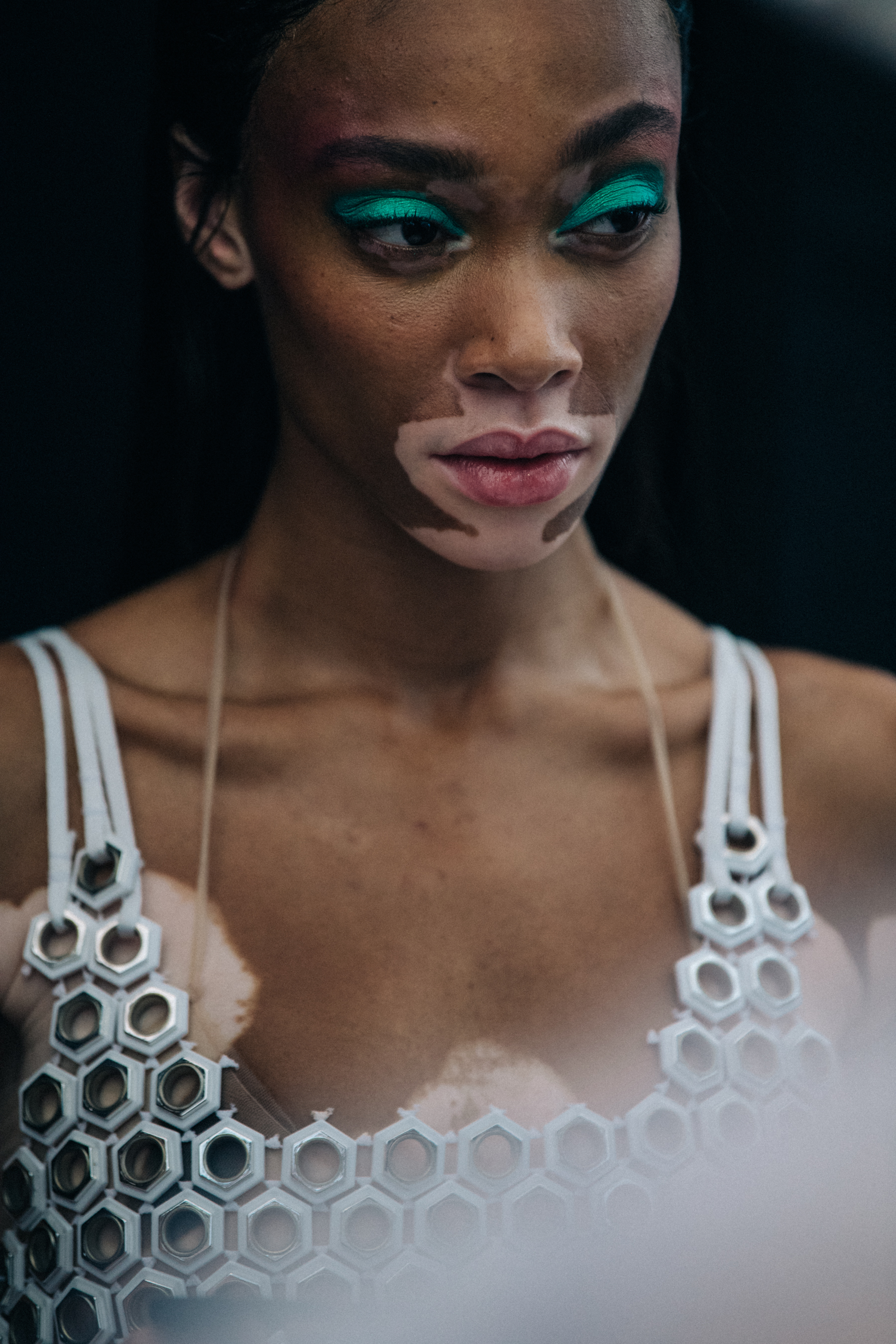 Winnie Harlow backstage at Byblos