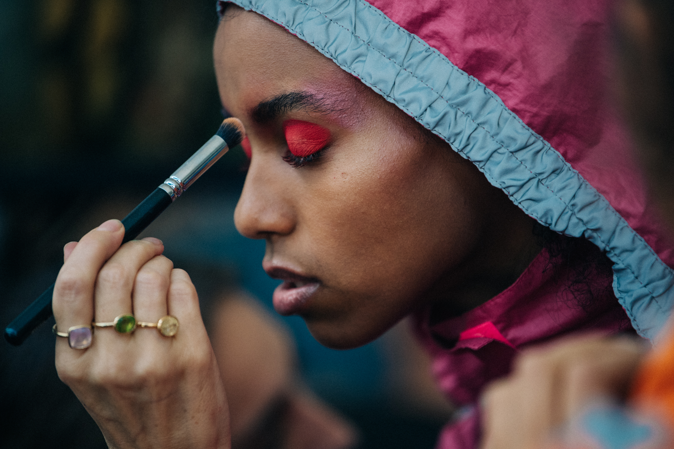 Models wearing colourful eyeliner