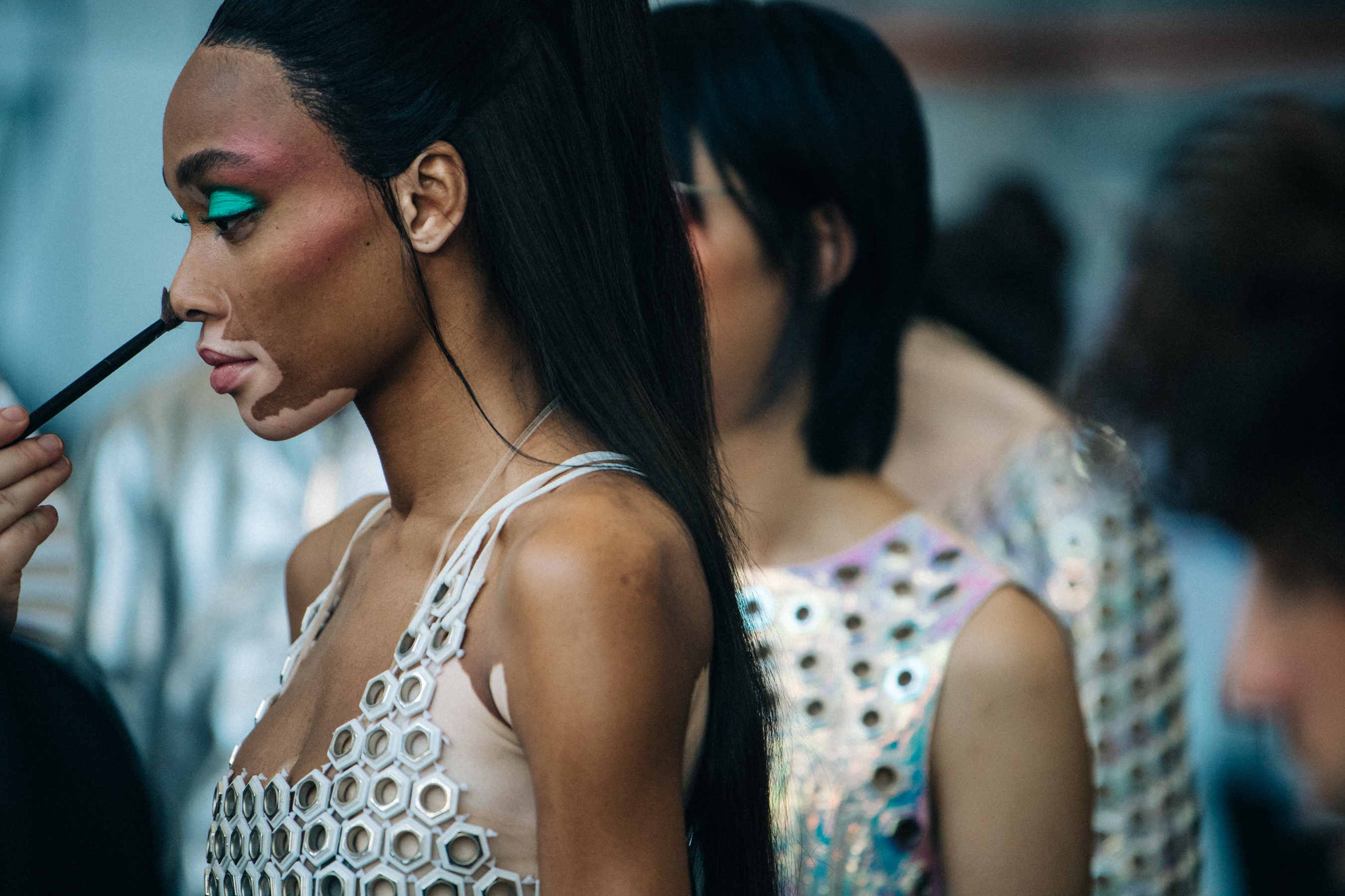 Winnie Harlow backstage at Byblos