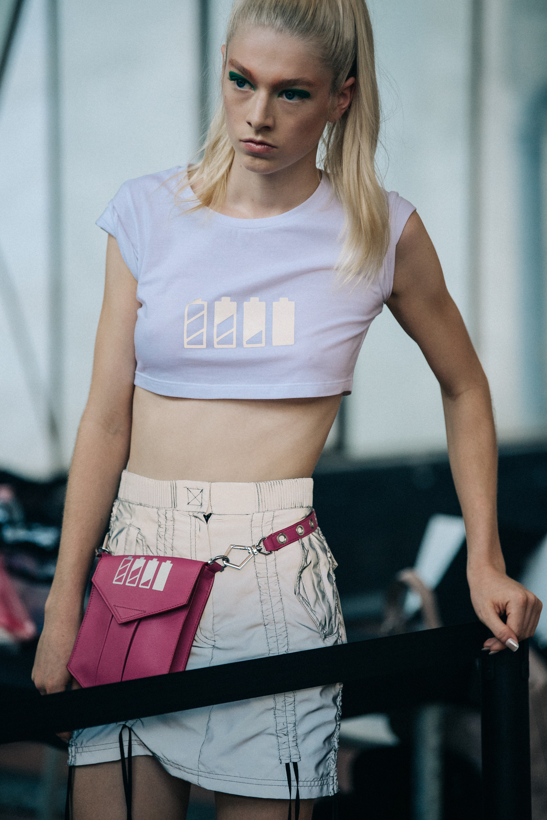 Hunter Schafer backstage at Byblos