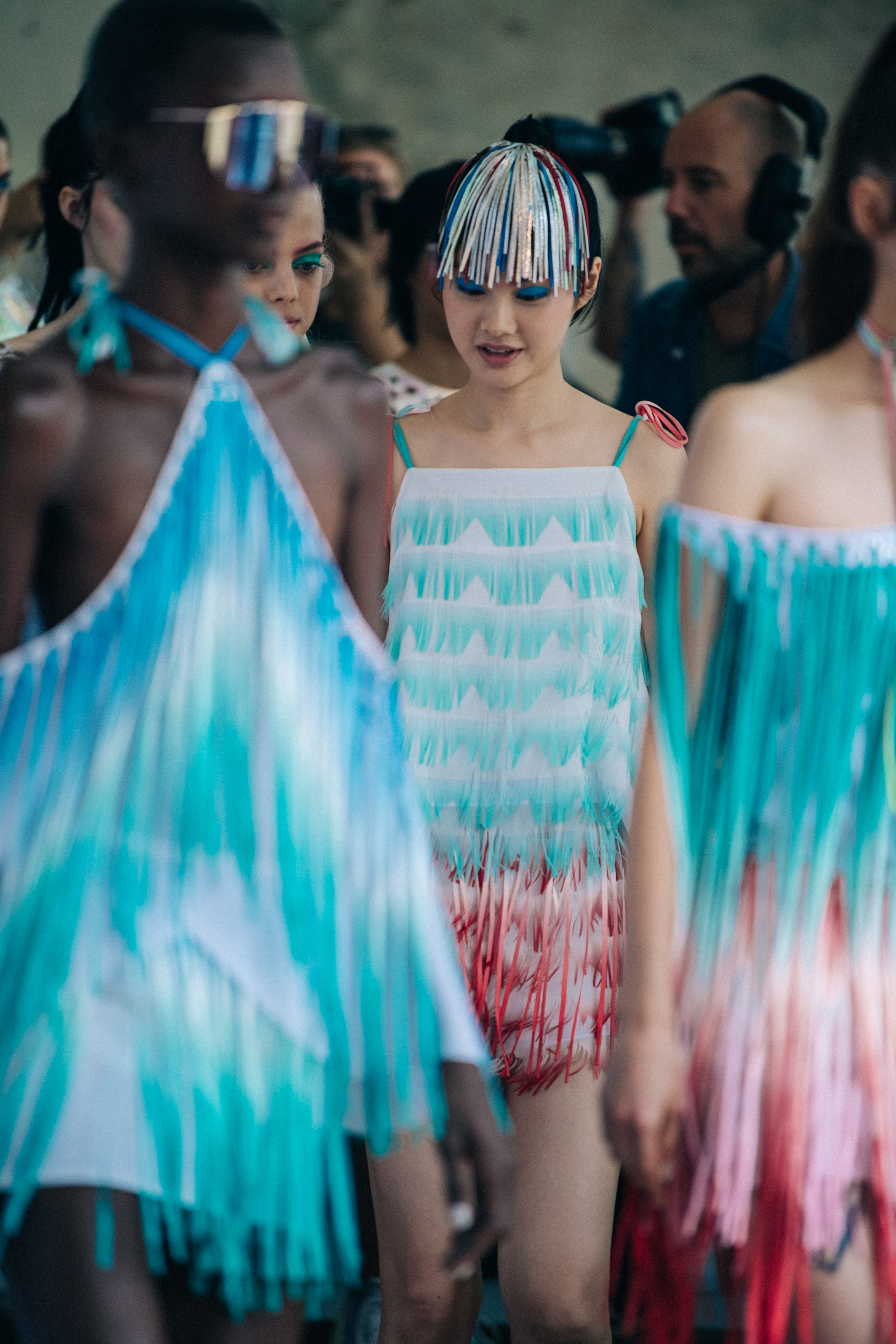Models wearing blue Byblos outfits