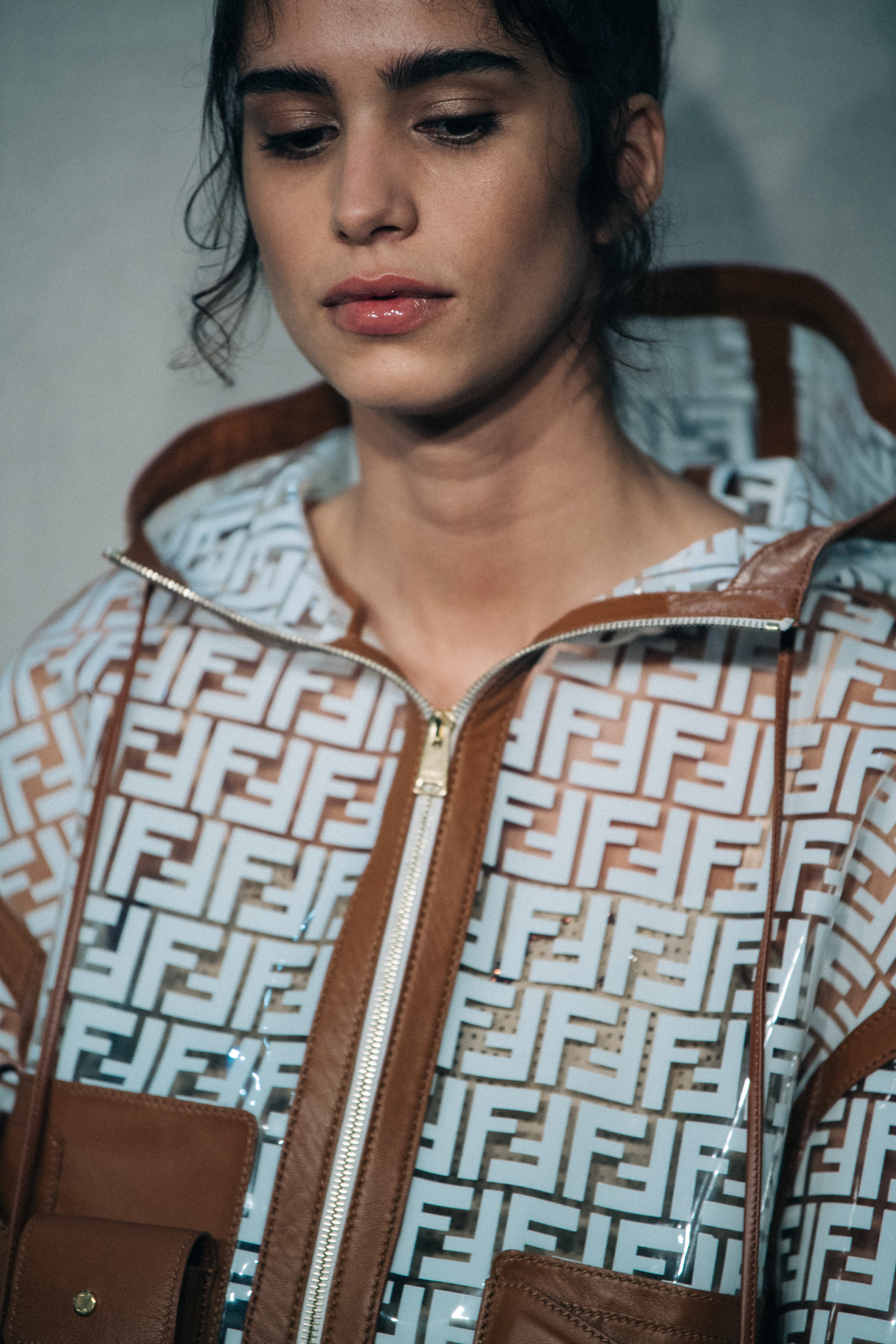 Mica Arganaraz backstage at Fendi