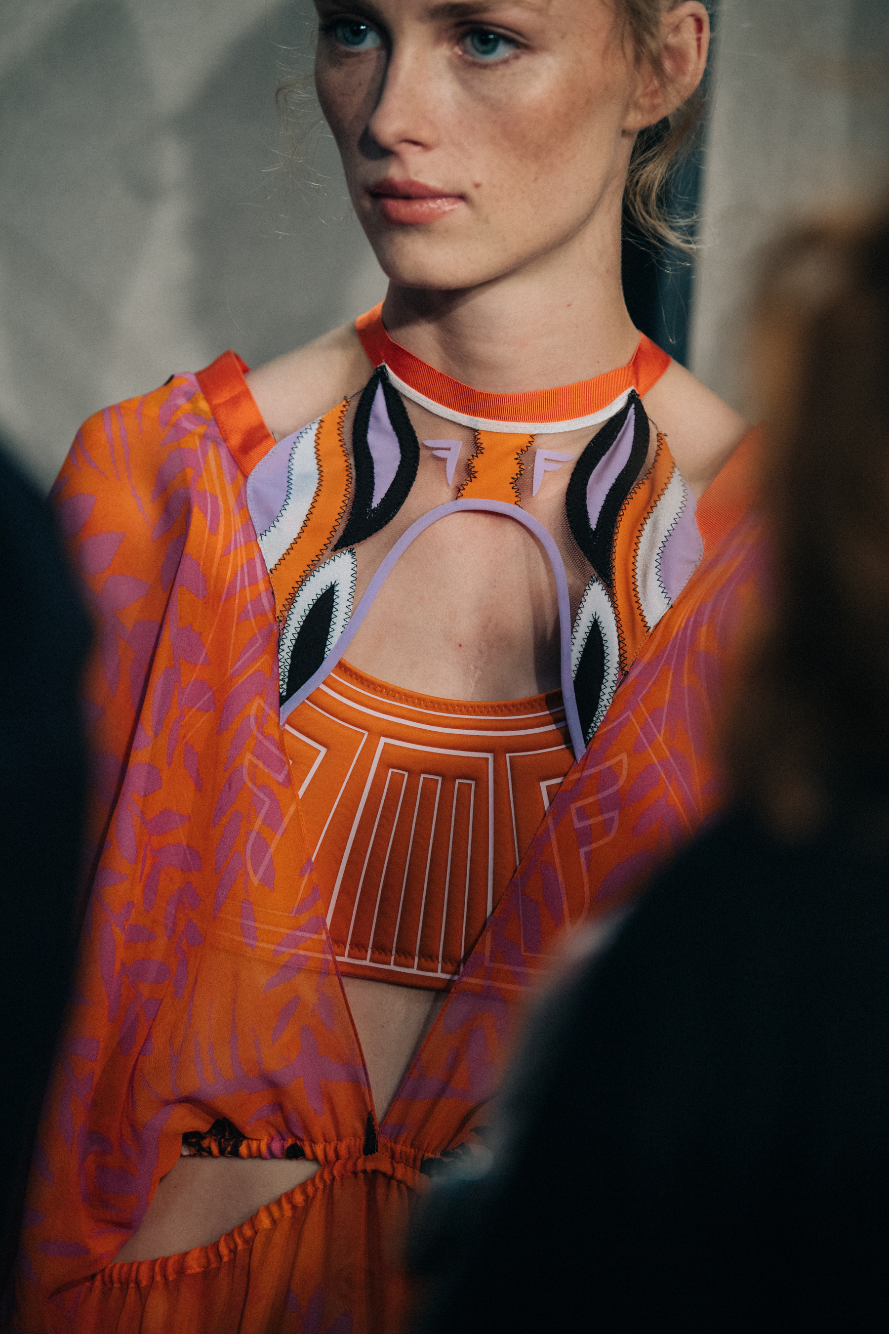 Rianne Van Rompaey backstage at Fendi