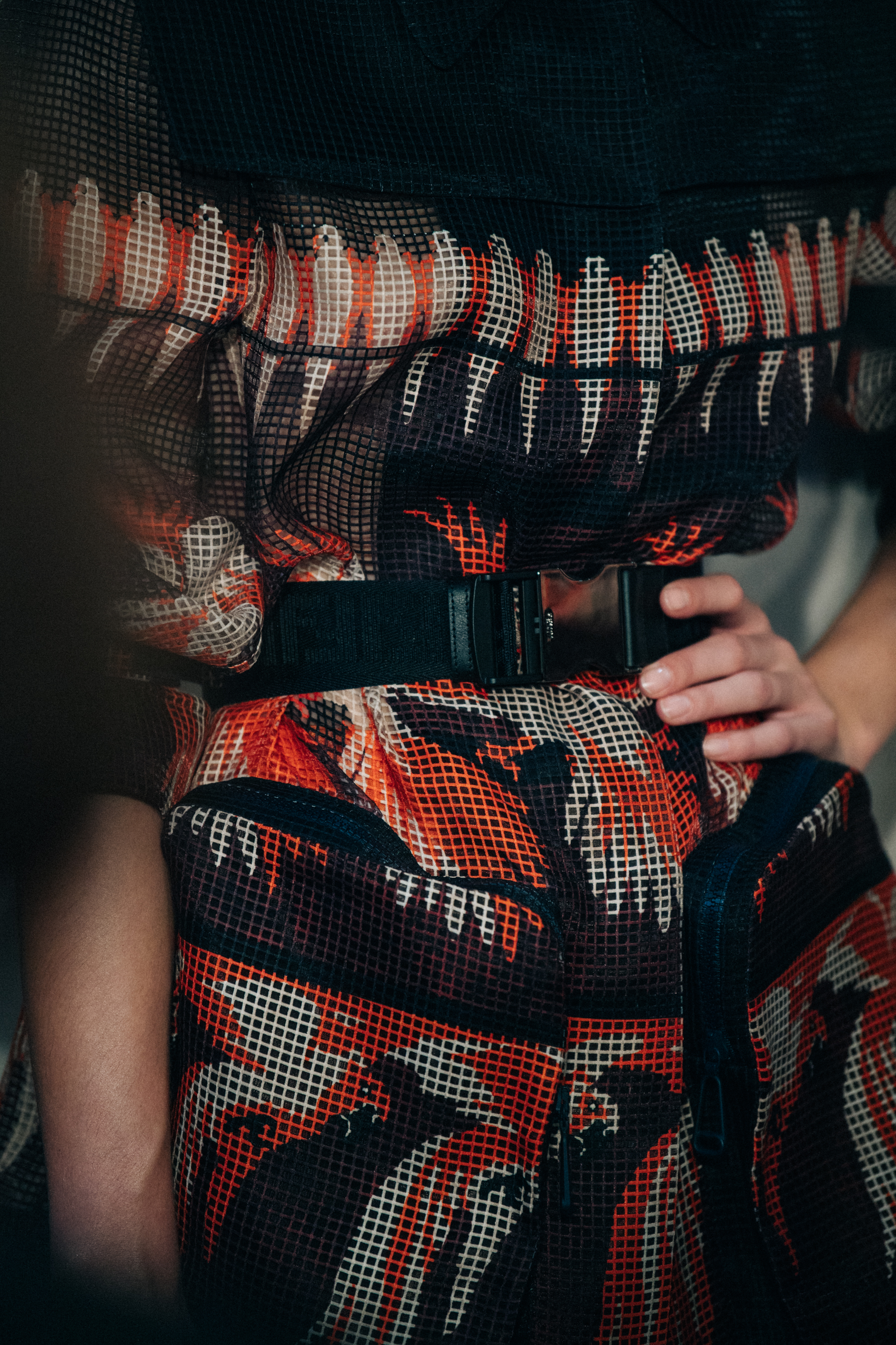 Model wearing red Fendi outfit