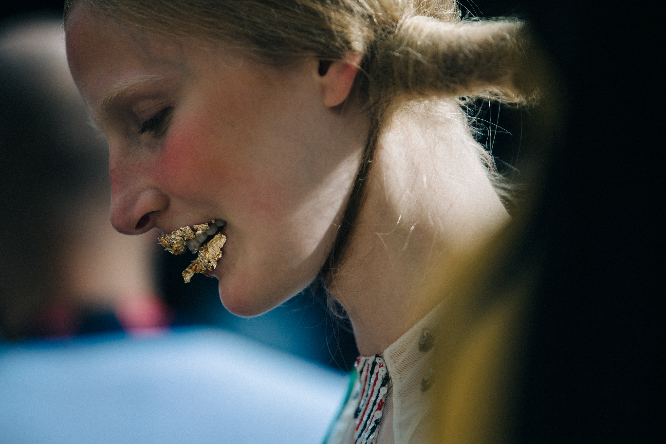 Leah Rodl backstage at Thom Browne