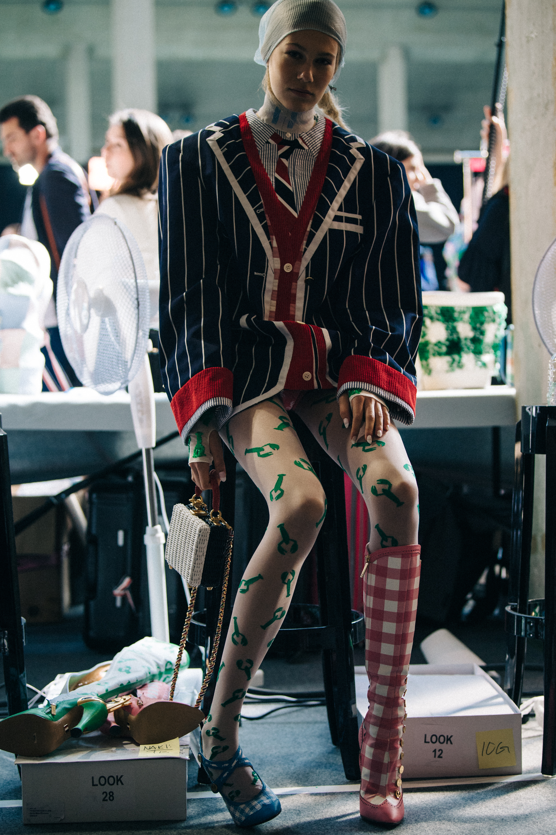 Models wearing colourful Thom Browne suits