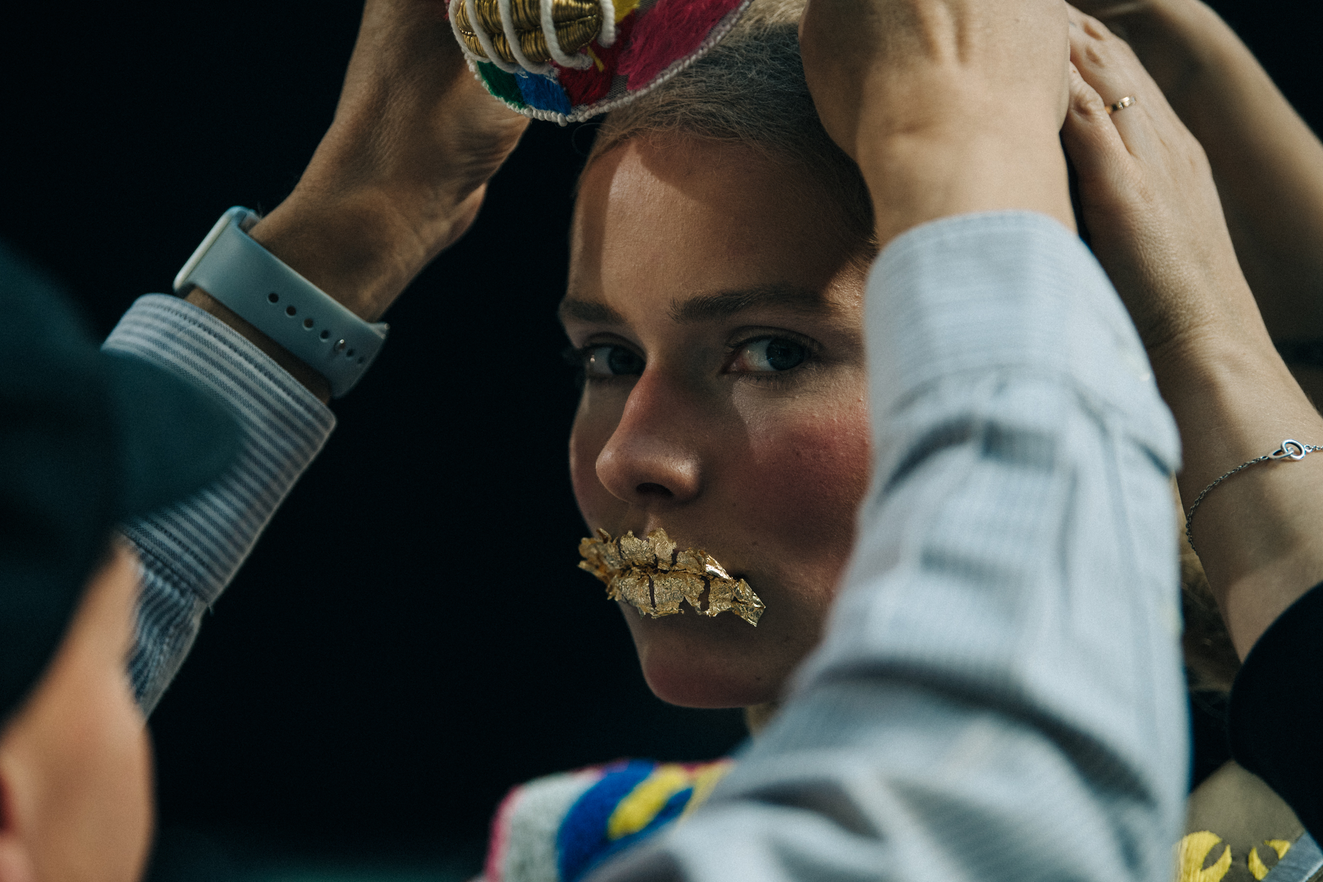 Kirstin Liljegren backstage at Thom Browne