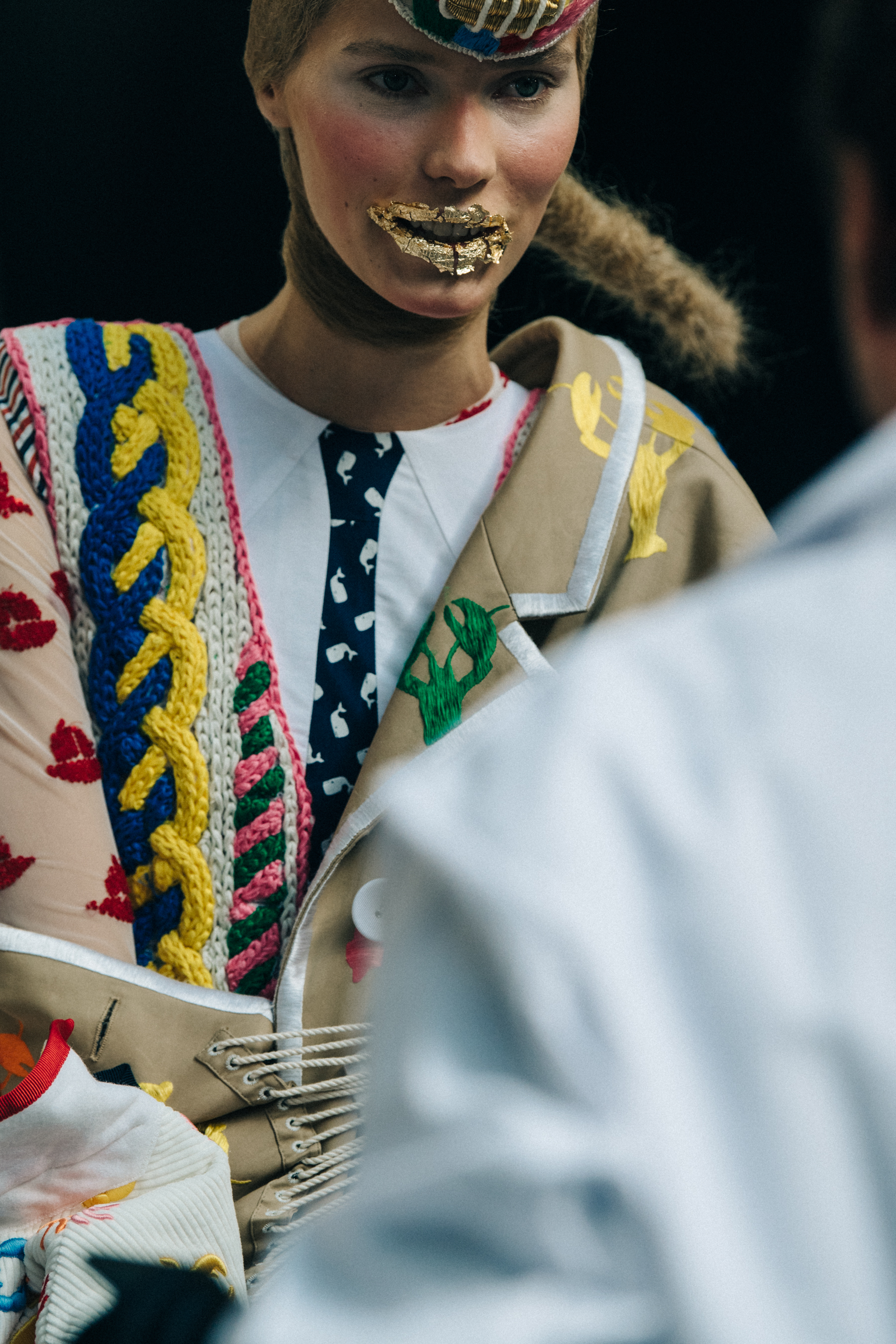 Kirstin Liljegren backstage at Thom Browne