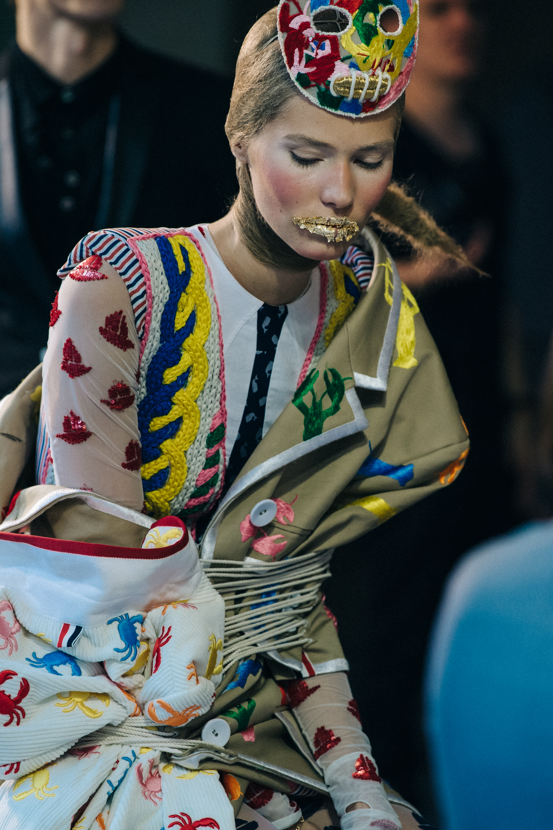 Kirstin Liljegren backstage at Thom Browne