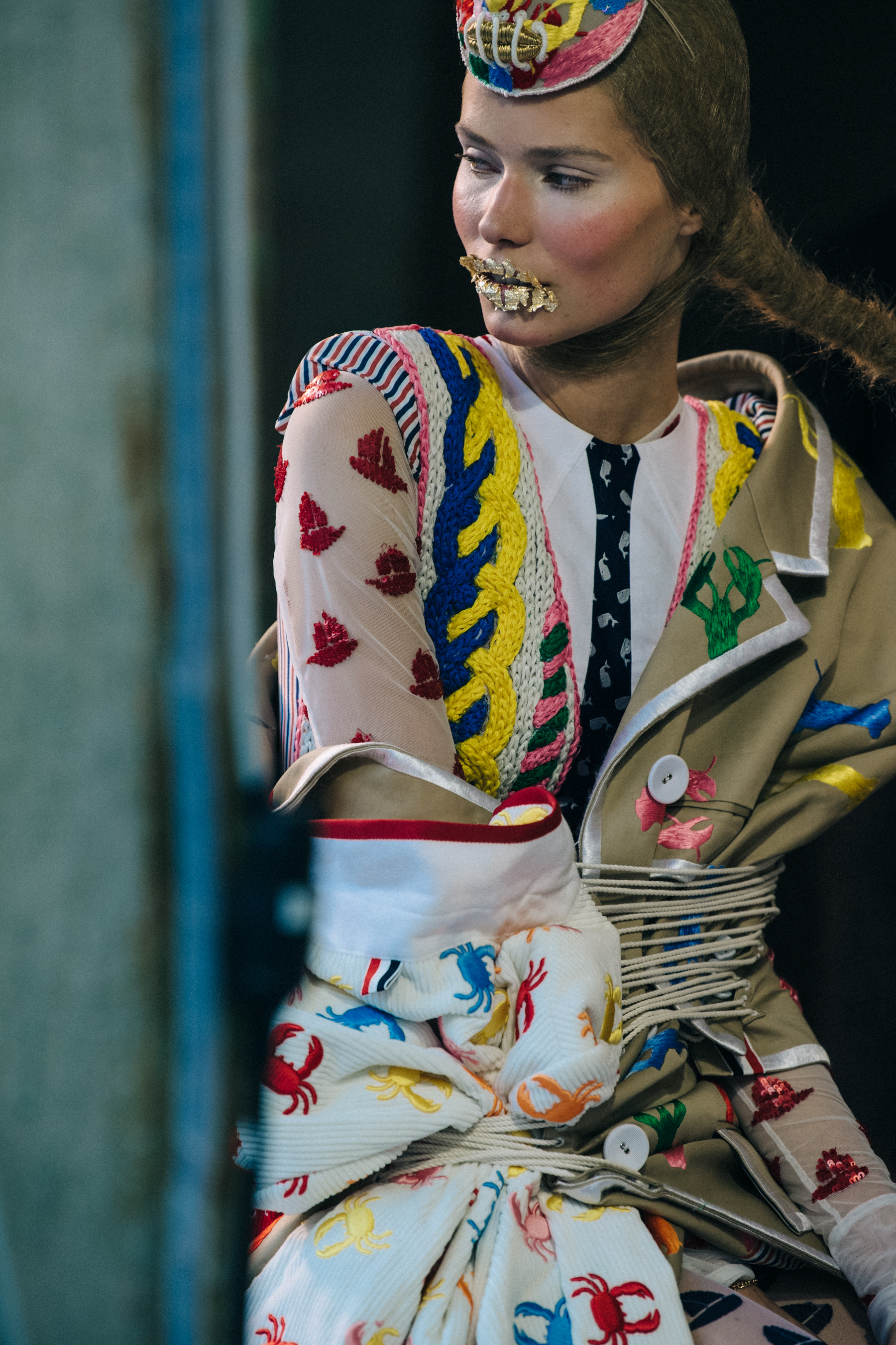 Kirstin Liljegren backstage at Thom Browne
