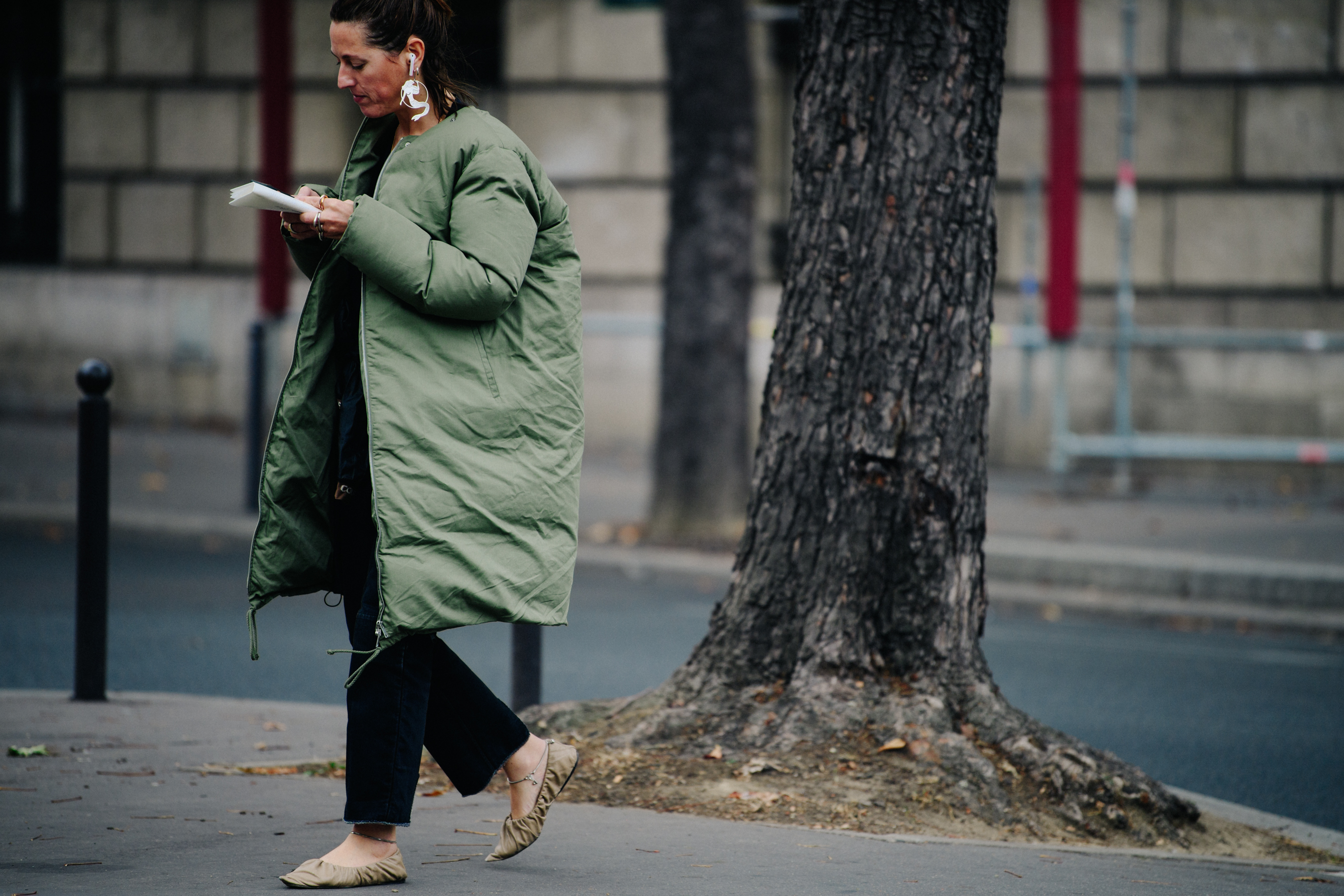Woman wearing green coat